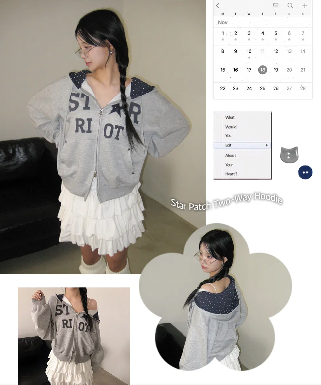 春季預訂｜Pixie 寬鬆印花星星ZIPUP HOODIE