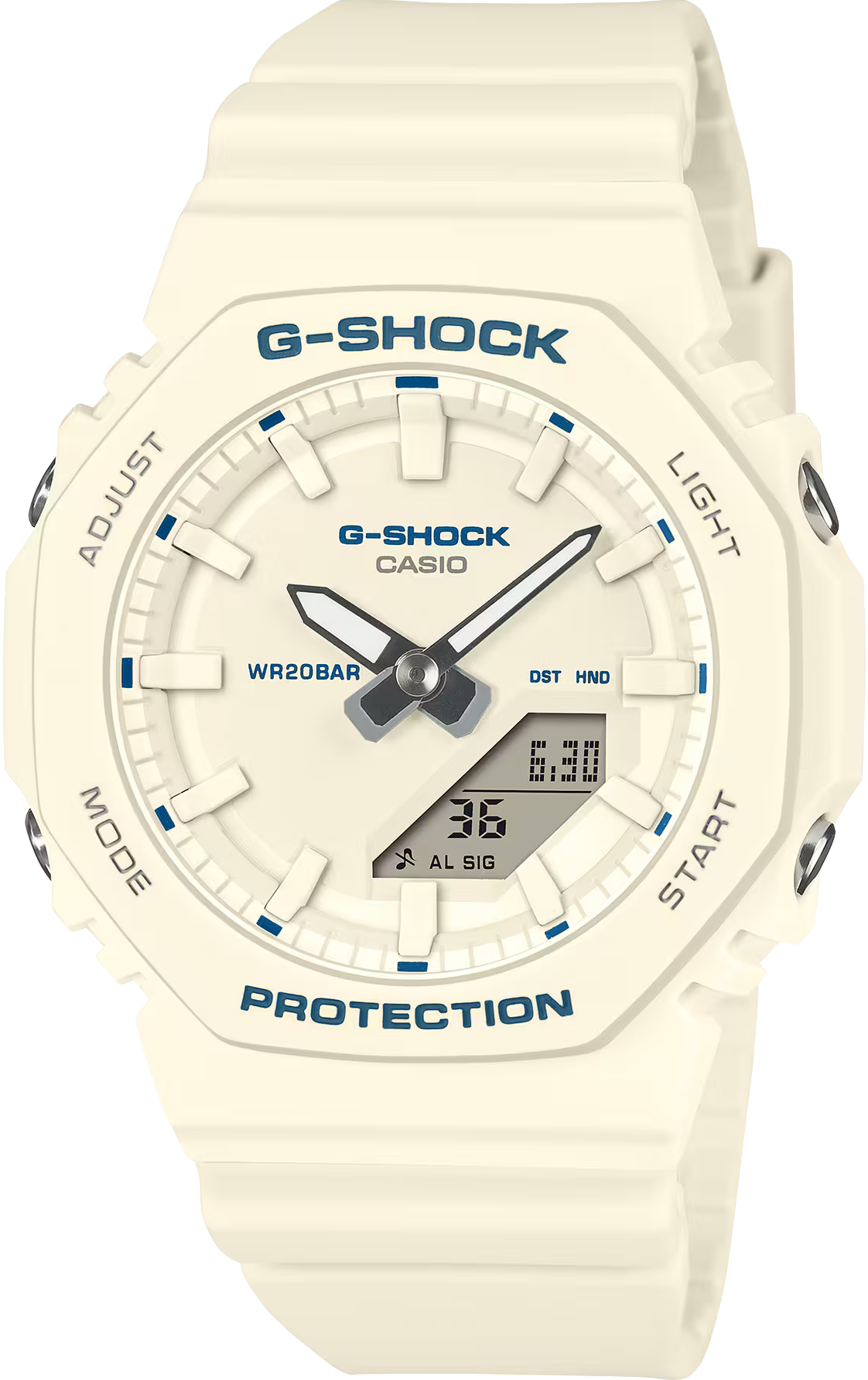 萬年鐘錶 - G-SHOCK   象牙白纖薄精緻八角電子錶 GMA-P2100BA-7A 錶徑 : 40.2mm