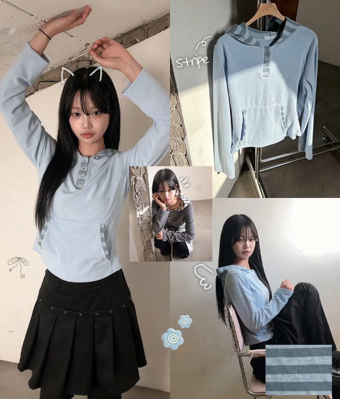 春季預訂｜條紋撞色HOODIE TEE