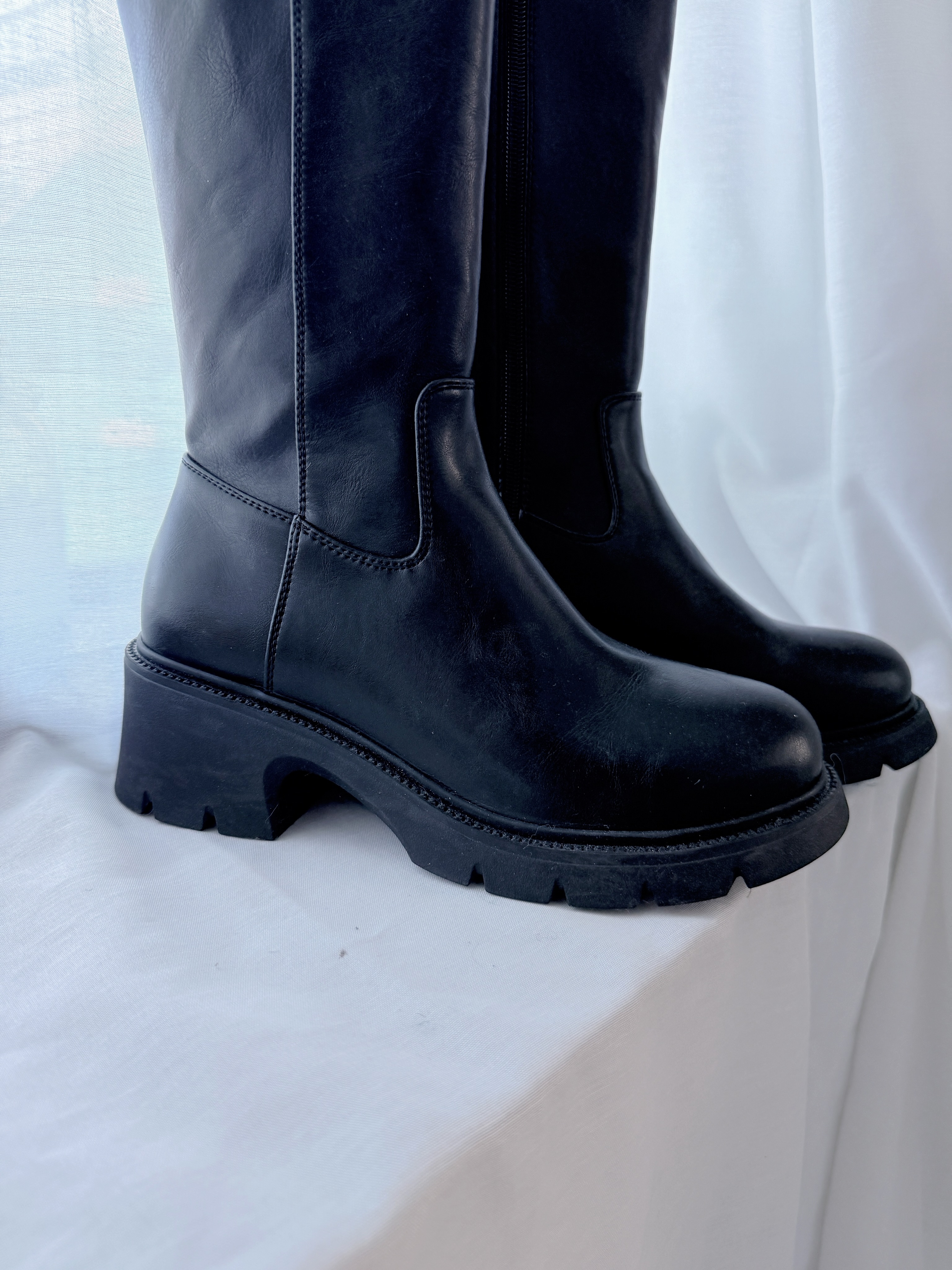 ＊牛皮＊超顯瘦款～正碼 THE PLATFORM LEATHER ZIP HIGH BOOTS  260128