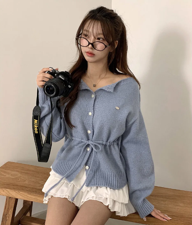 春季預訂｜寬鬆吊墜露肩開襟衫