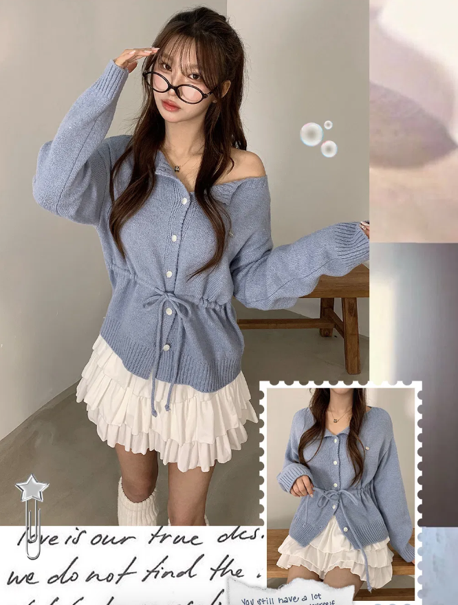 春季預訂｜寬鬆吊墜露肩開襟衫