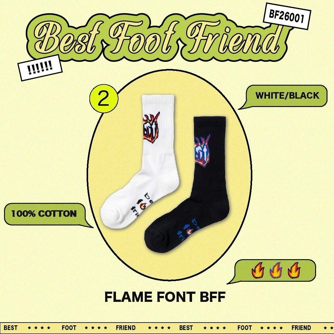 BFF Symptom Socks FLAME FONT 黑色 白色 火焰字體 中筒襪 長襪【BF26001】