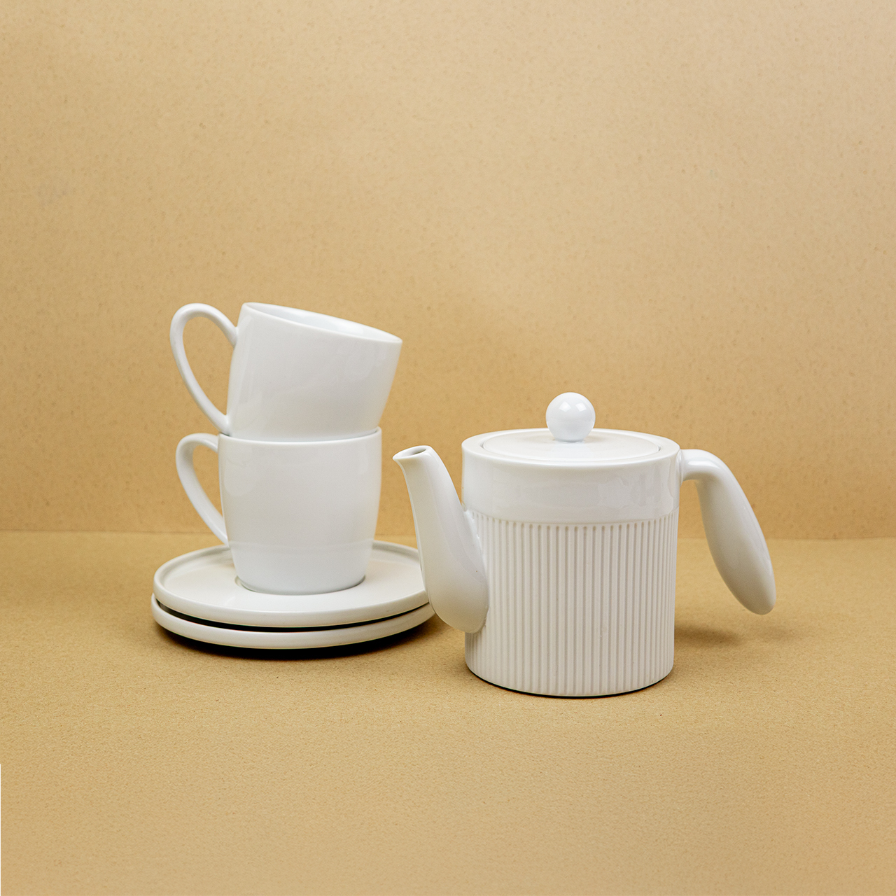 雙人對話組_古希臘柱茶壺+白杯碟組(含苞玫瑰)兩入組