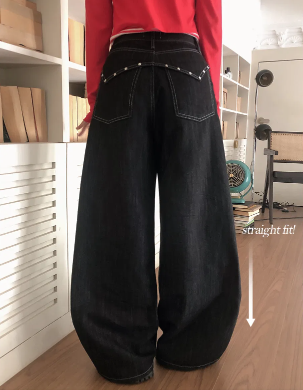 春季預訂｜高腰不褪色後背鉚釘寬褲