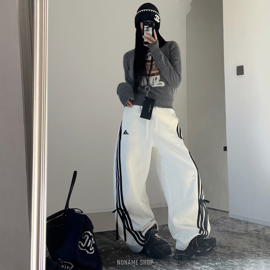 ADIDAS DANCE 蝴蝶結 三線 寬鬆 運動 彎刀 長褲 兩色 (女款)