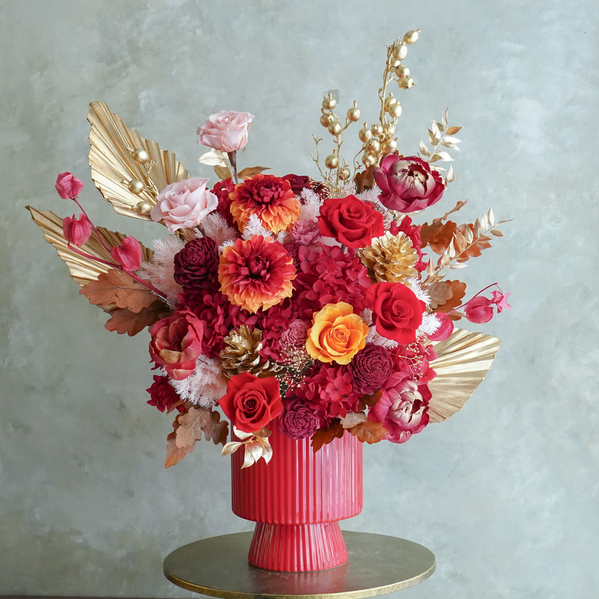 紅色永生花盆花