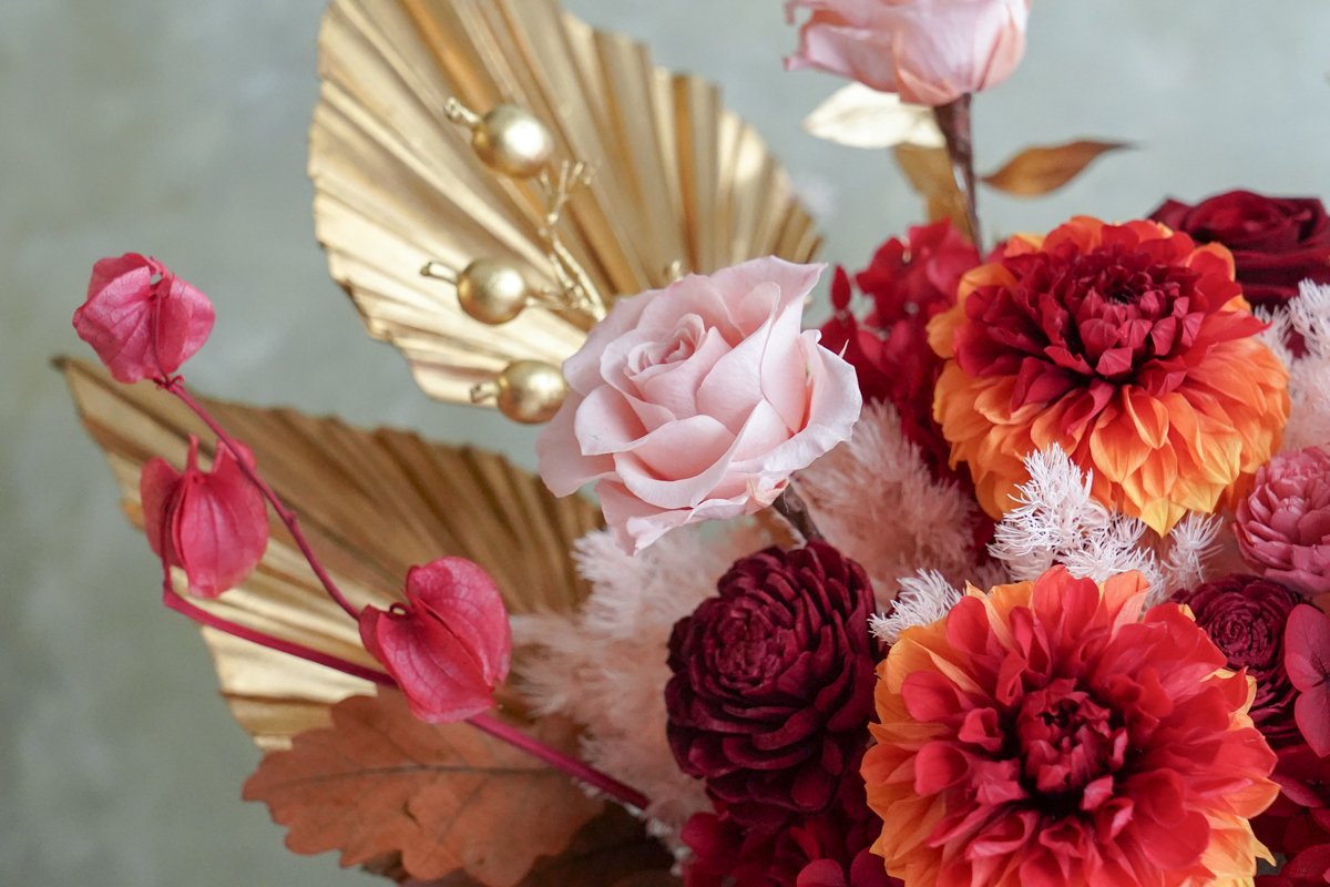 紅色永生花盆花,作品特寫134