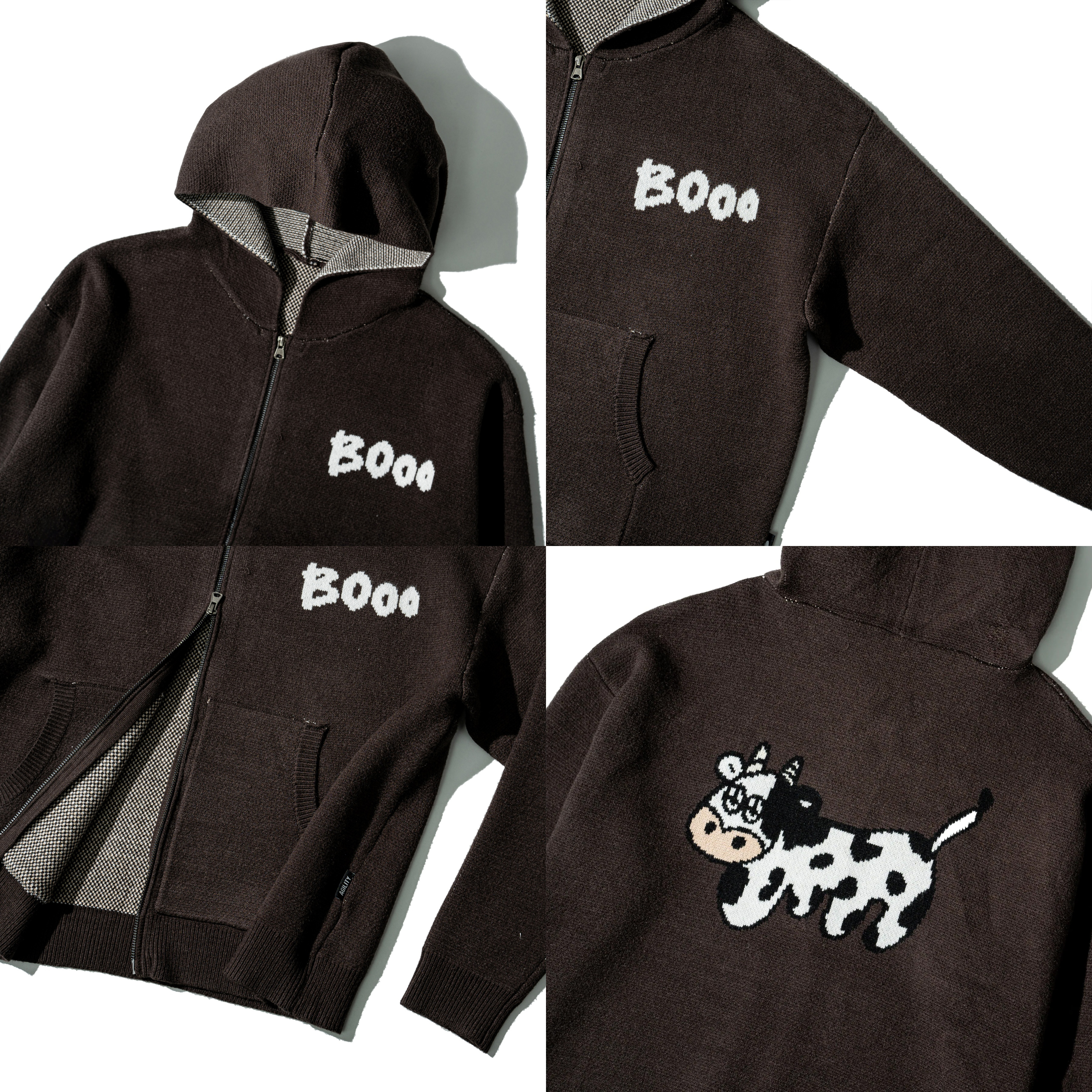AGILITY CREW Knit Zip Hoodie Vol.3 圖像 乳牛 連帽外套 [CW-Booo]