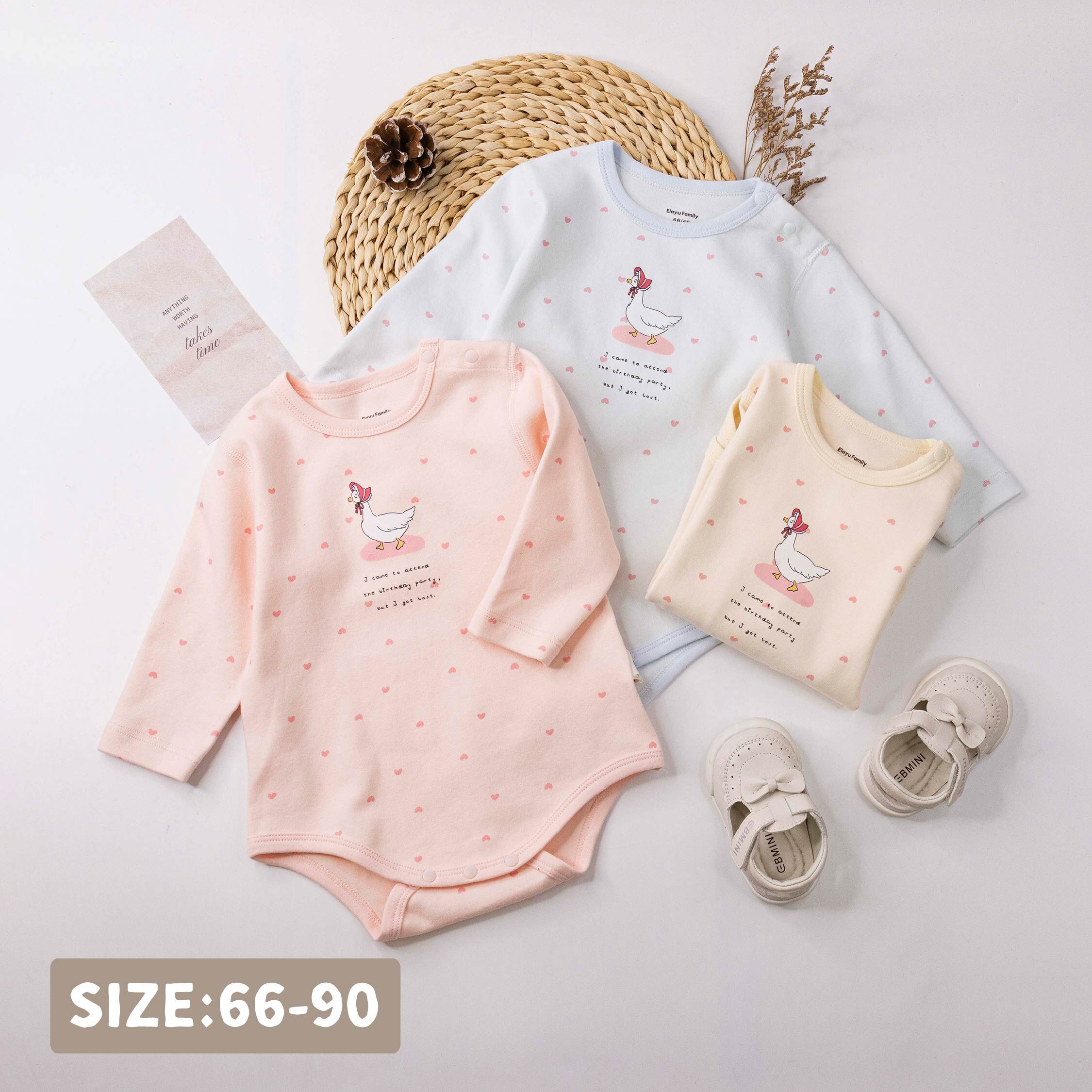 衣拉語【JG5205】愛心氣質小鵝長袖包屁衣＊三色