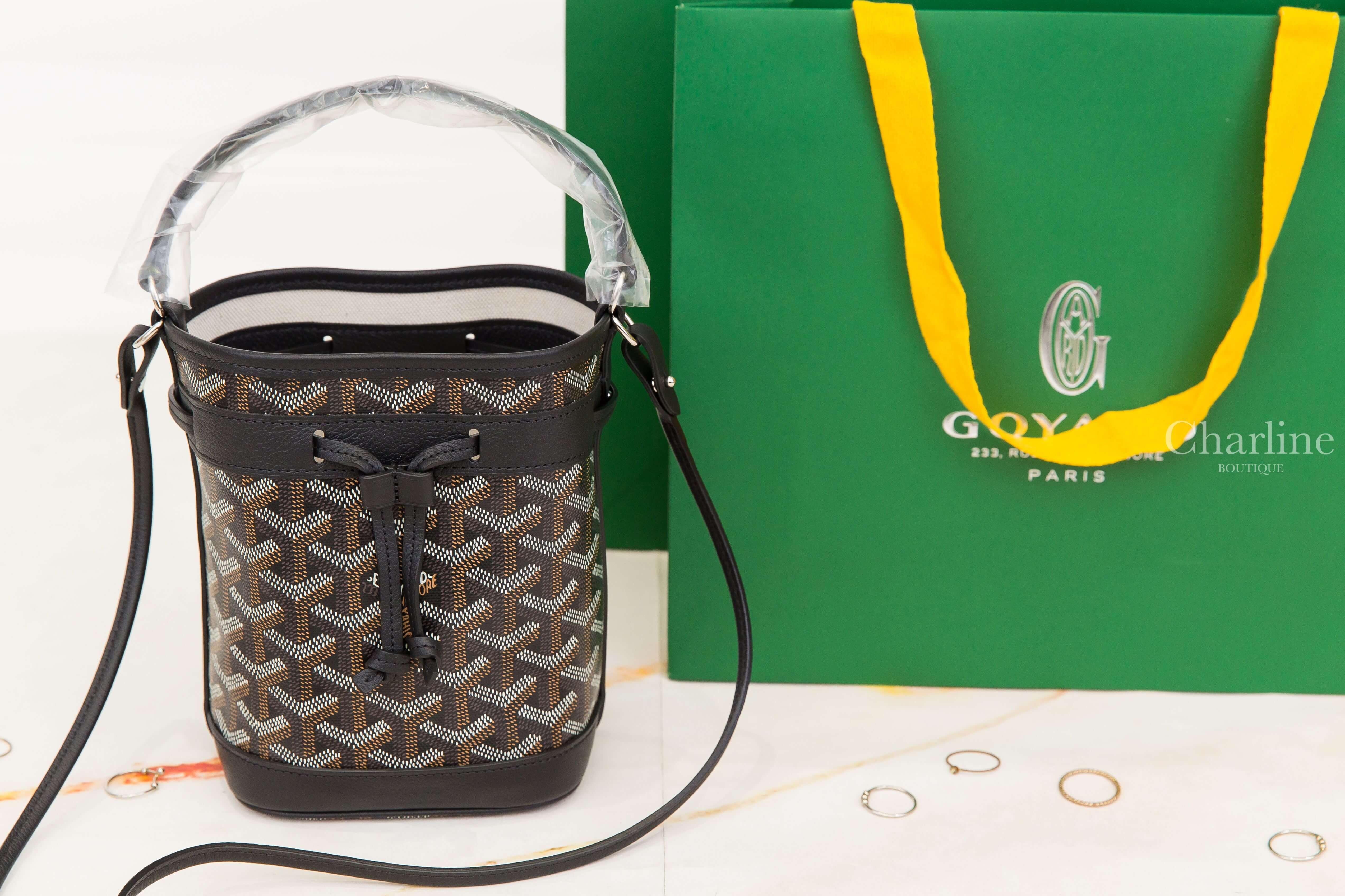 Goyard Petit Flot Mini Bucket Bag 黑色帆布小牛皮同色肩帶迷你水桶手提肩背包-Charline Boutique 精品代購