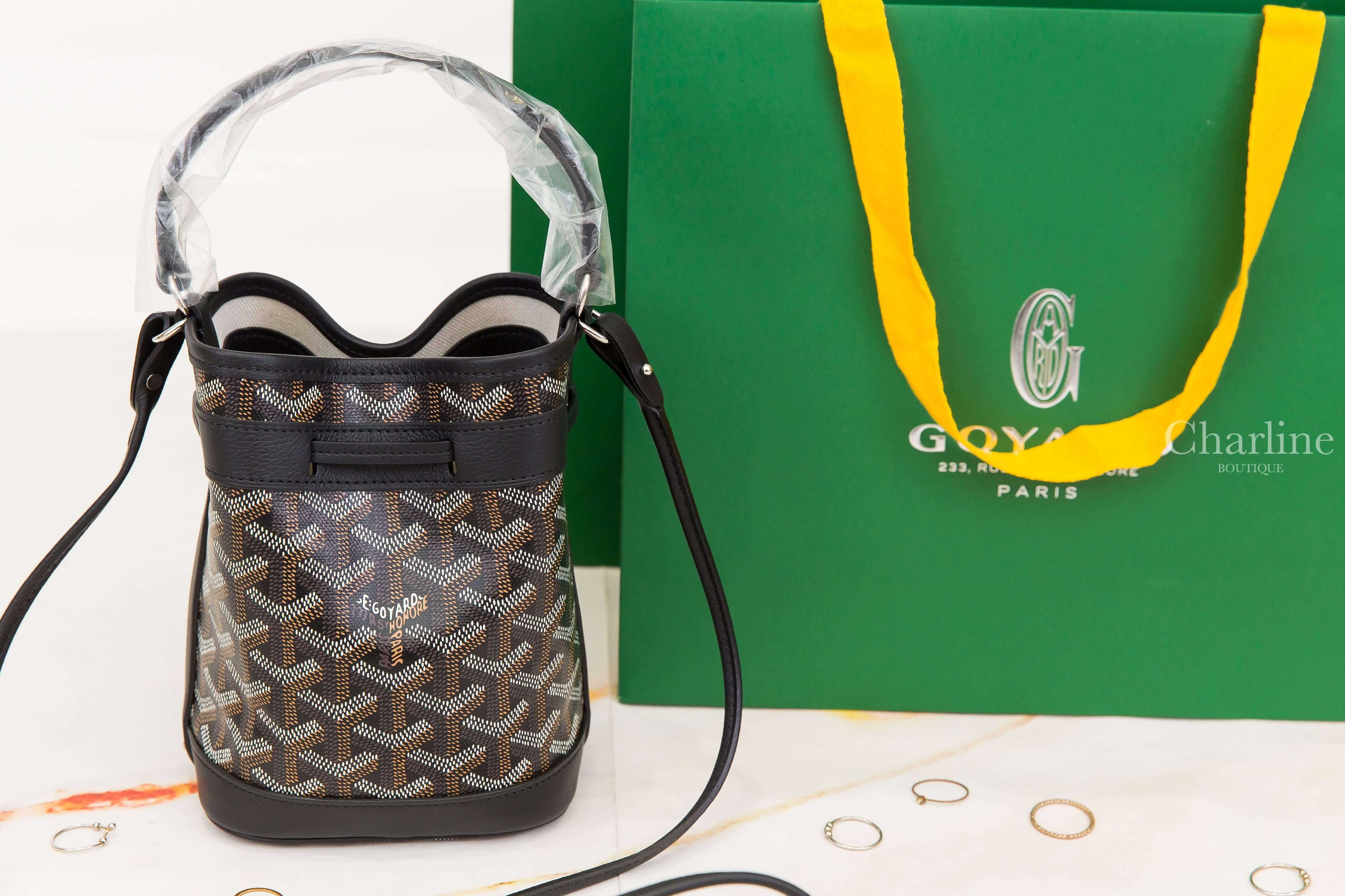 Goyard Petit Flot Mini Bucket Bag 黑色帆布小牛皮同色肩帶迷你水桶手提肩背包-Charline Boutique 精品代購