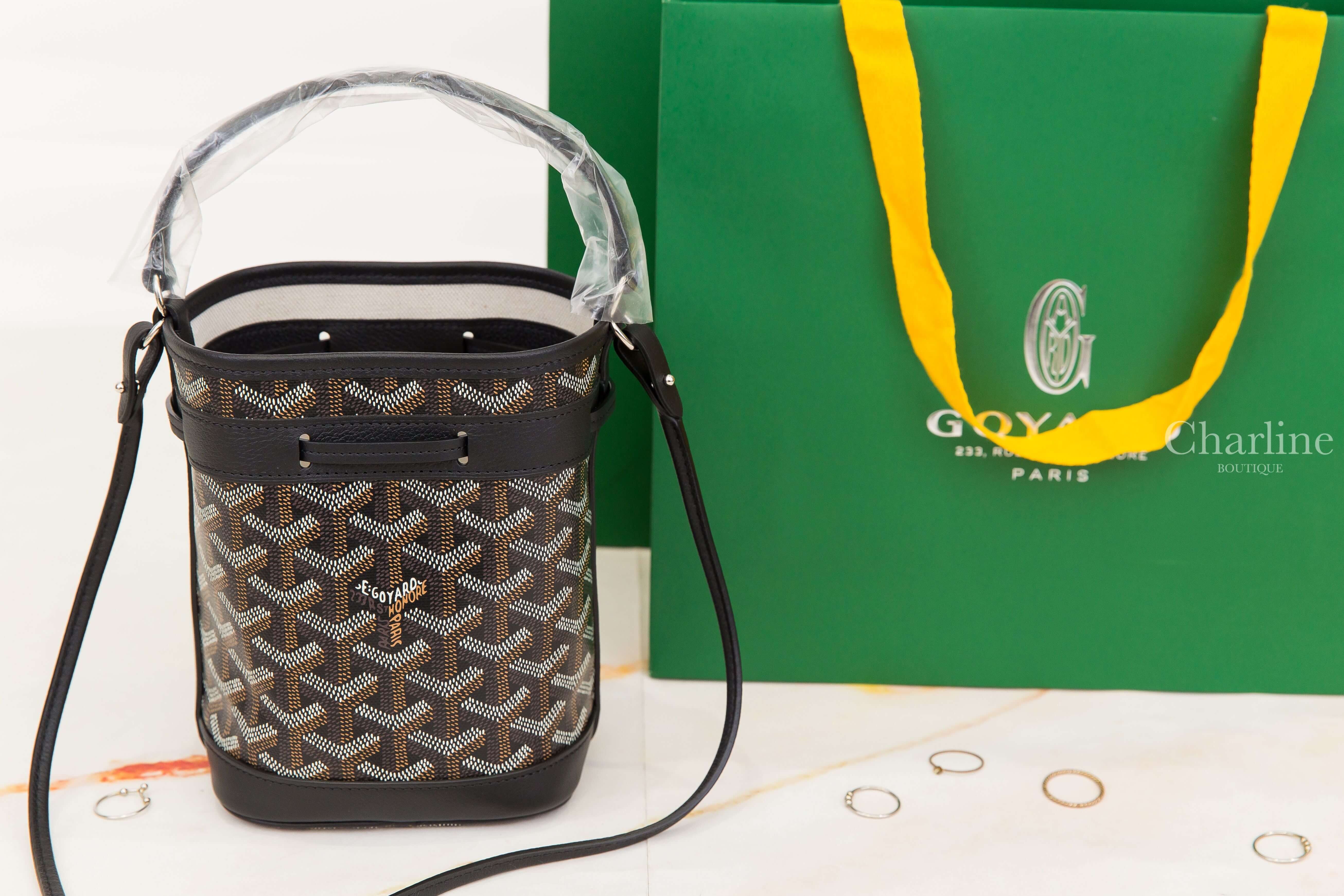 Goyard Petit Flot Mini Bucket Bag 黑色帆布小牛皮同色肩帶迷你水桶手提肩背包-Charline Boutique 精品代購
