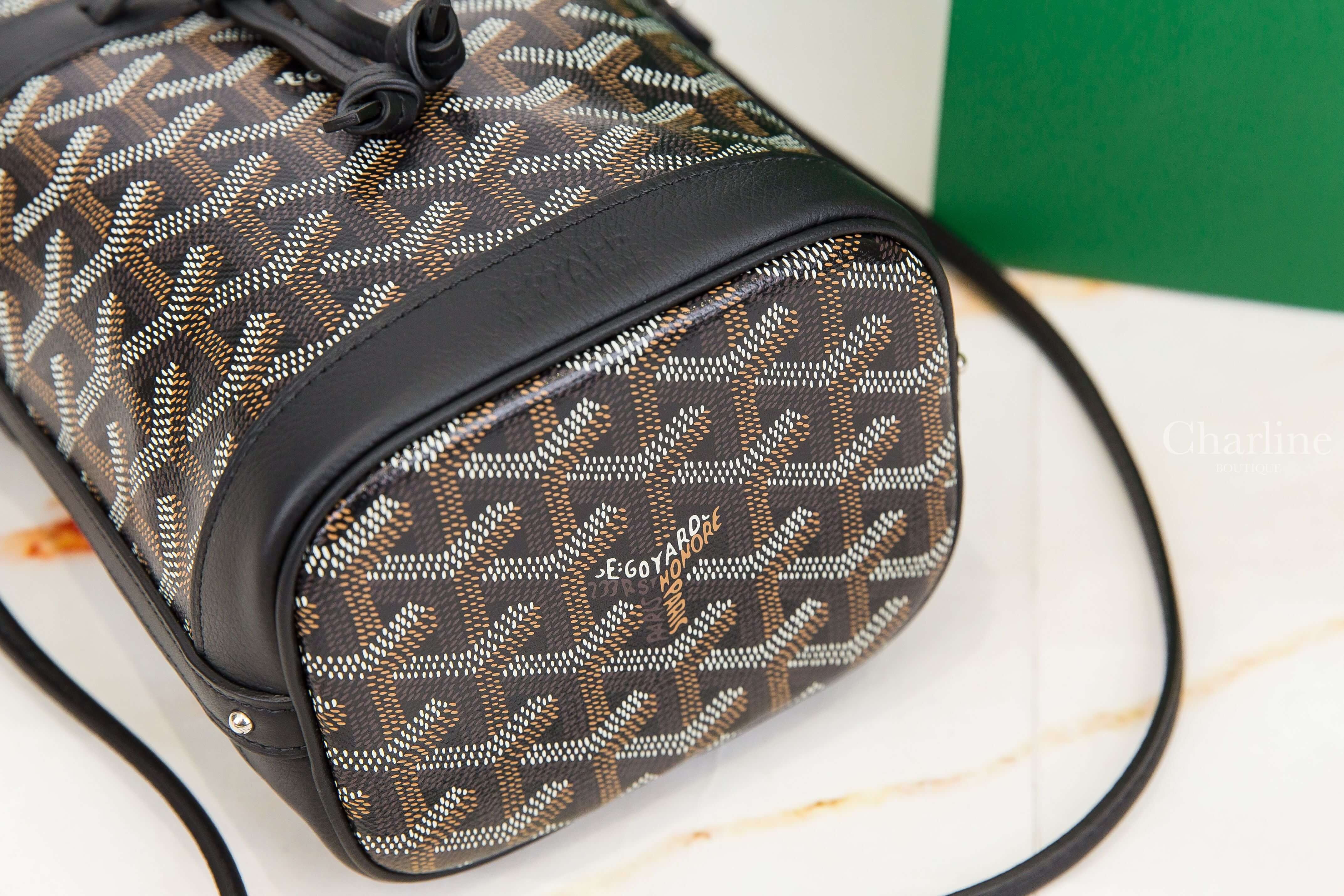 Goyard Petit Flot Mini Bucket Bag 黑色帆布小牛皮同色肩帶迷你水桶手提肩背包-Charline Boutique 精品代購