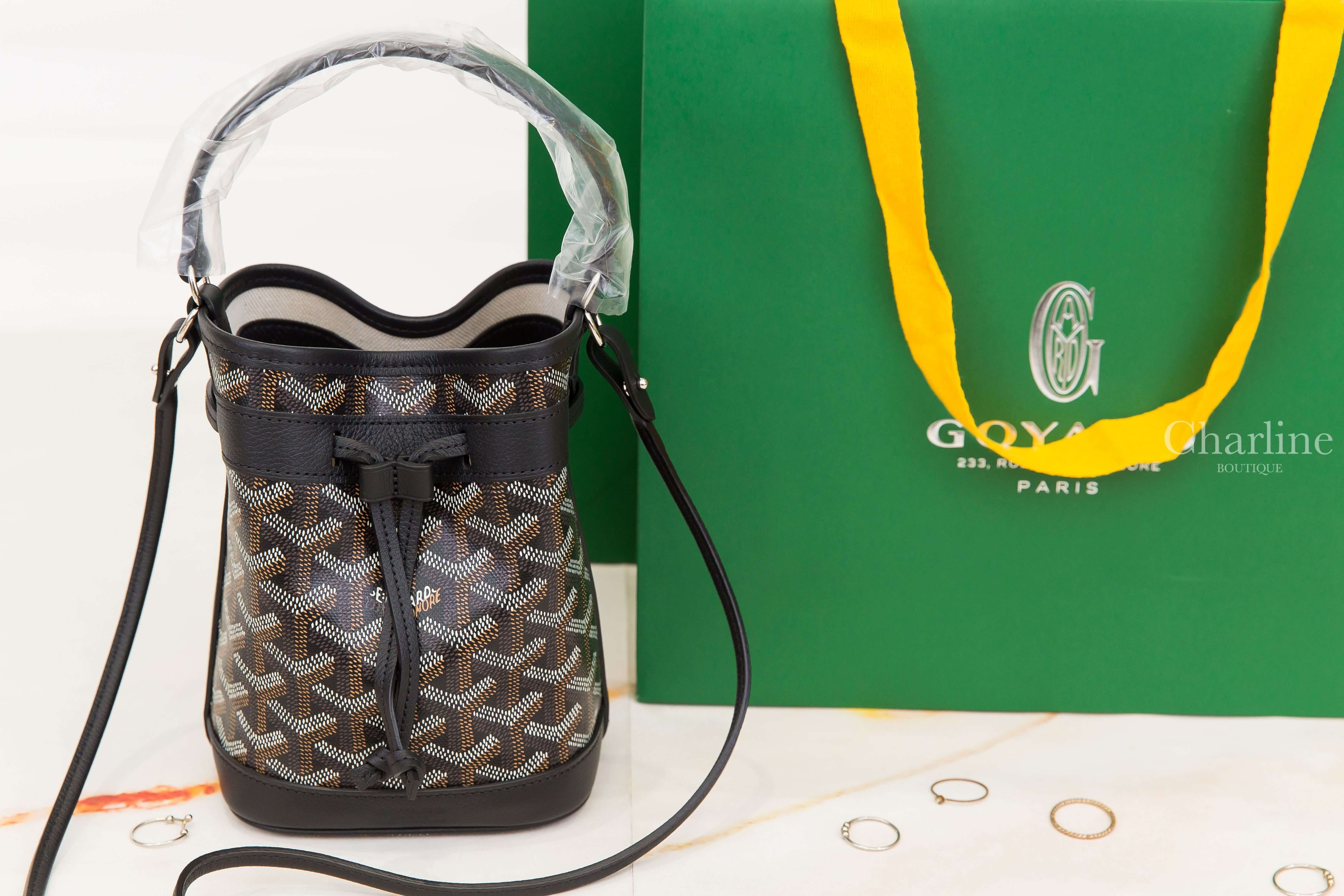 Goyard Petit Flot Mini Bucket Bag 黑色帆布小牛皮同色肩帶迷你水桶手提肩背包-Charline Boutique 精品代購