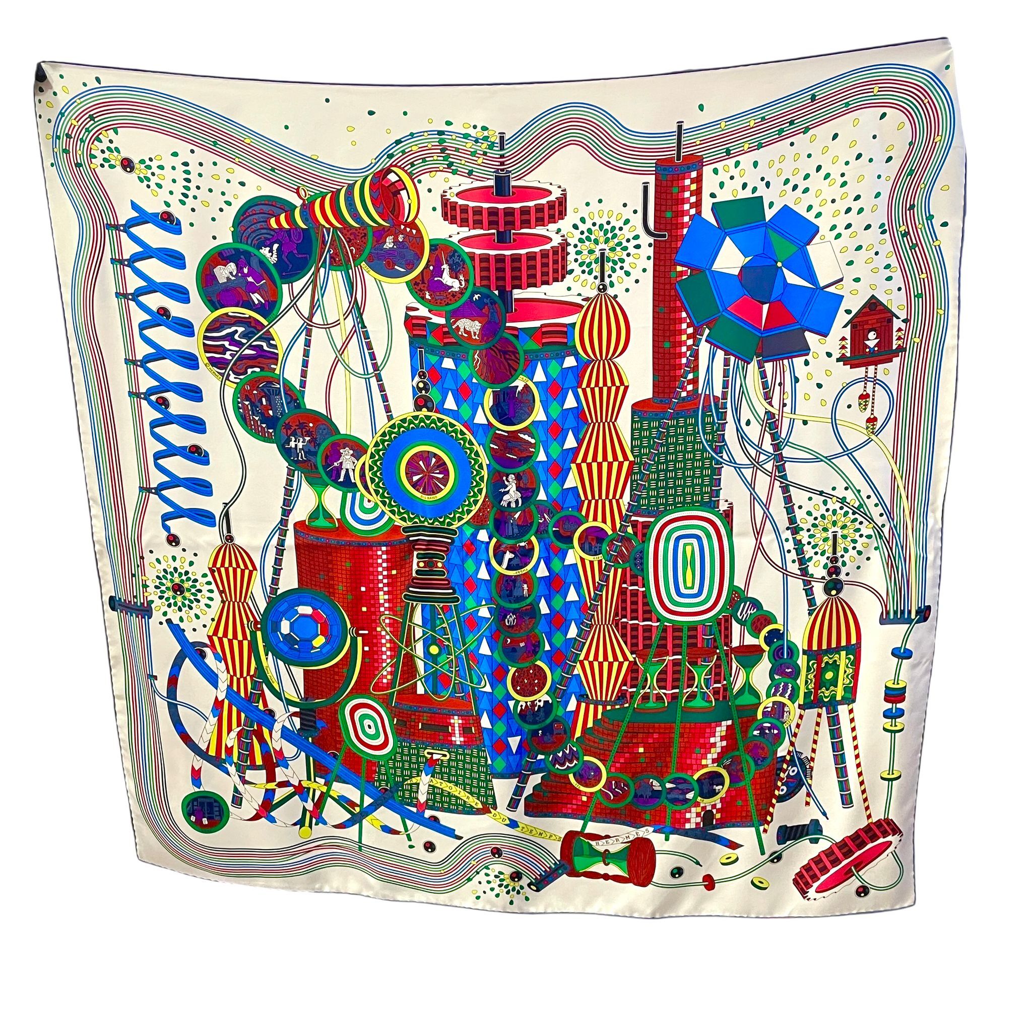 全新Hermes Scarf 90x90cm le laboratoire du temps 白色/彩色 #愛馬仕絲巾 #BRAND NEW #香榭站正品