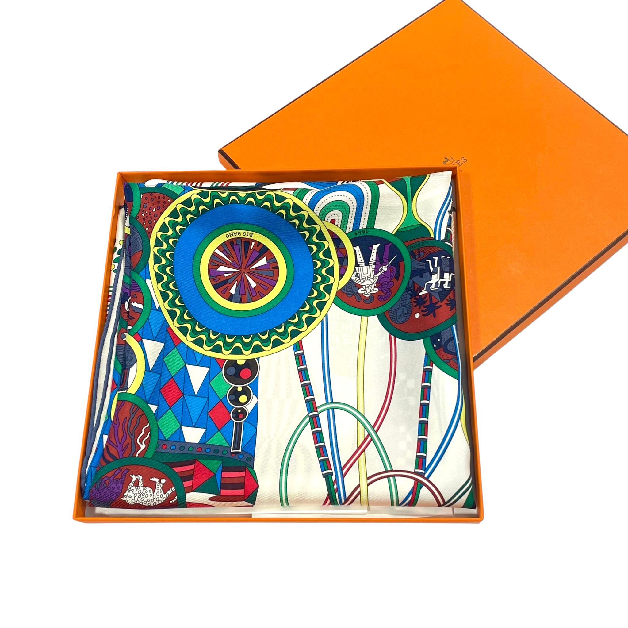 全新Hermes Scarf 90x90cm le laboratoire du temps 白色/彩色 #愛馬仕絲巾 #BRAND NEW #香榭站正品