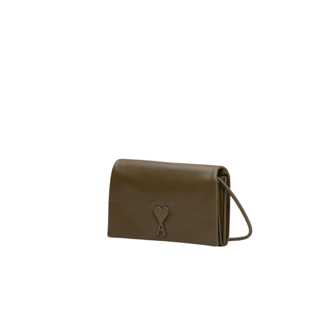 1FF0101-236 [AMI PARIS] Leather Voulez-Vous Wallet Strap Khaki (SS26) #ULL164.AL0052.350 (B-EU-E)