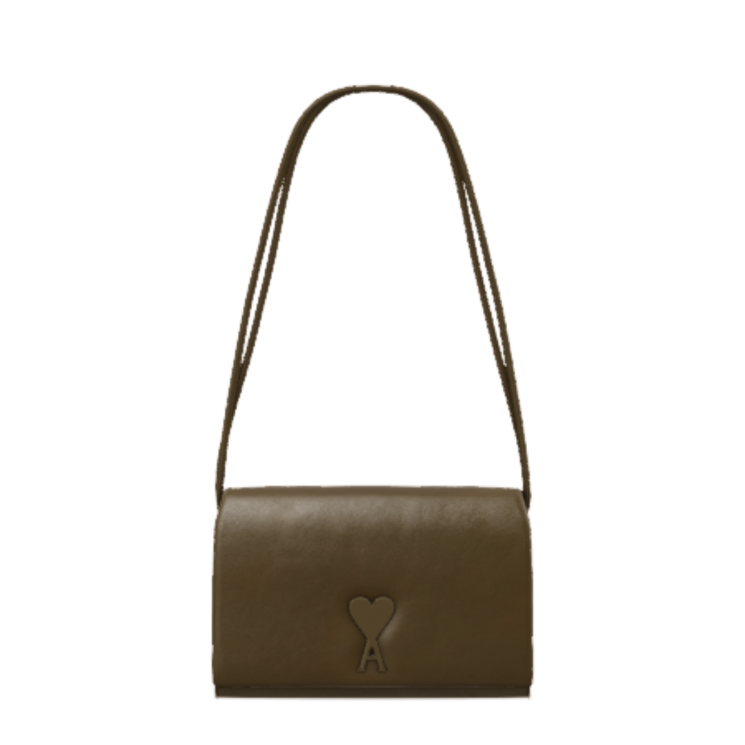 1FF0101-236 [AMI PARIS] Leather Voulez-Vous Wallet Strap Khaki (SS26) #ULL164.AL0052.350 (B-EU-E)