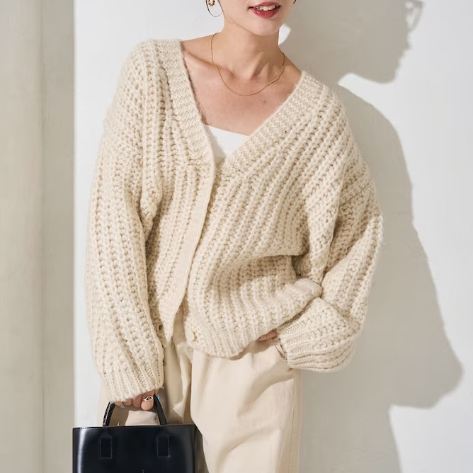 日本 粗針織柔軟開襟外套