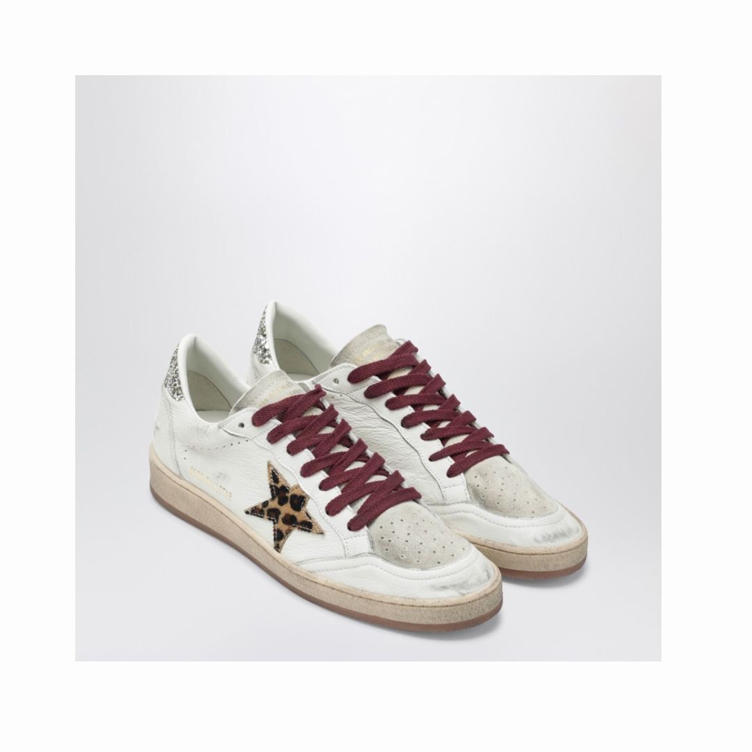 1FF0101-271 [GOLDEN GOOSE] Ball Star Sneakers With Leopard-Print Pony Hair Star White (SS26) #GWF00117F008068 (S-EU-E)