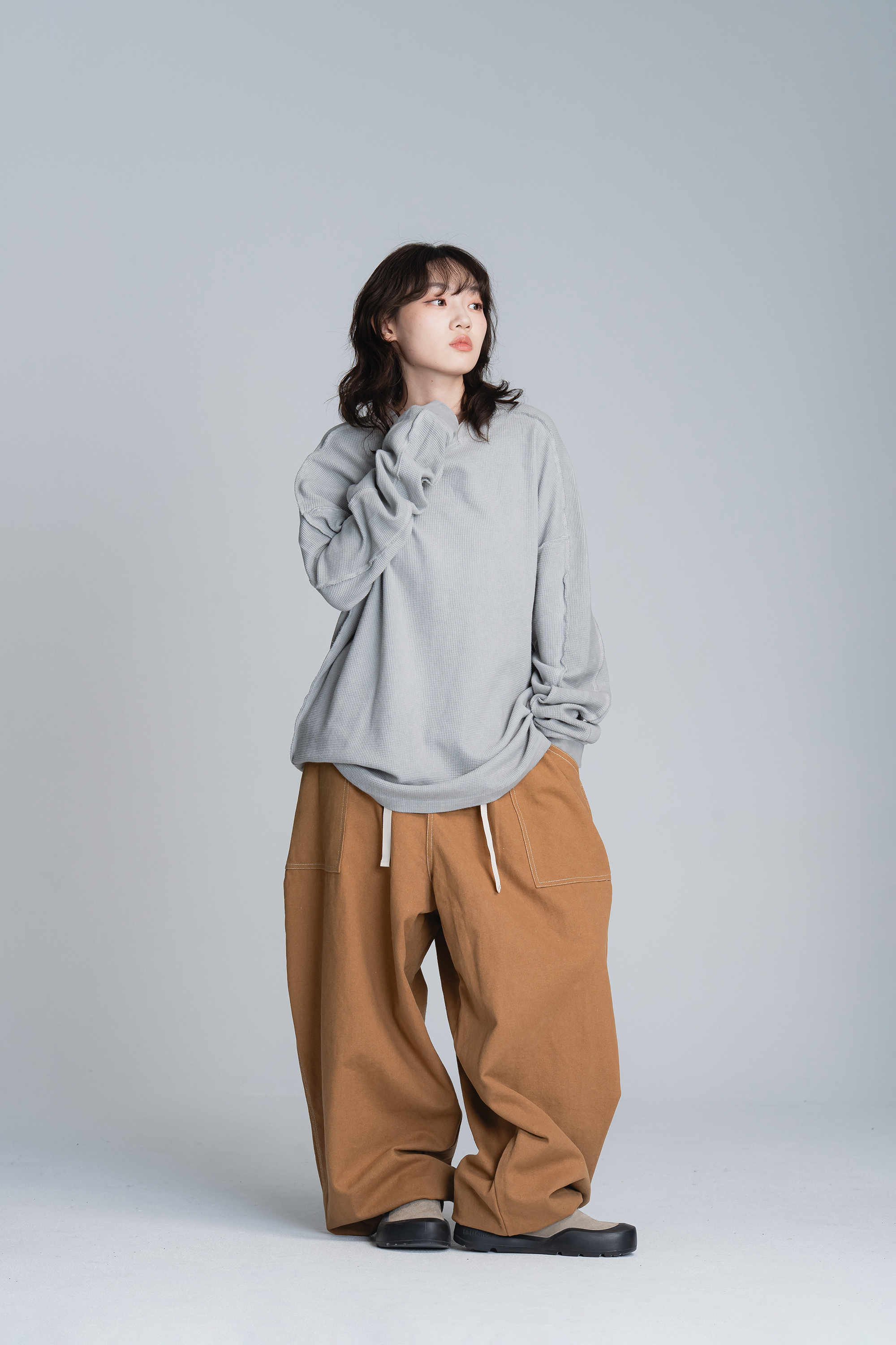 復古做舊滾邊長袖t 2色