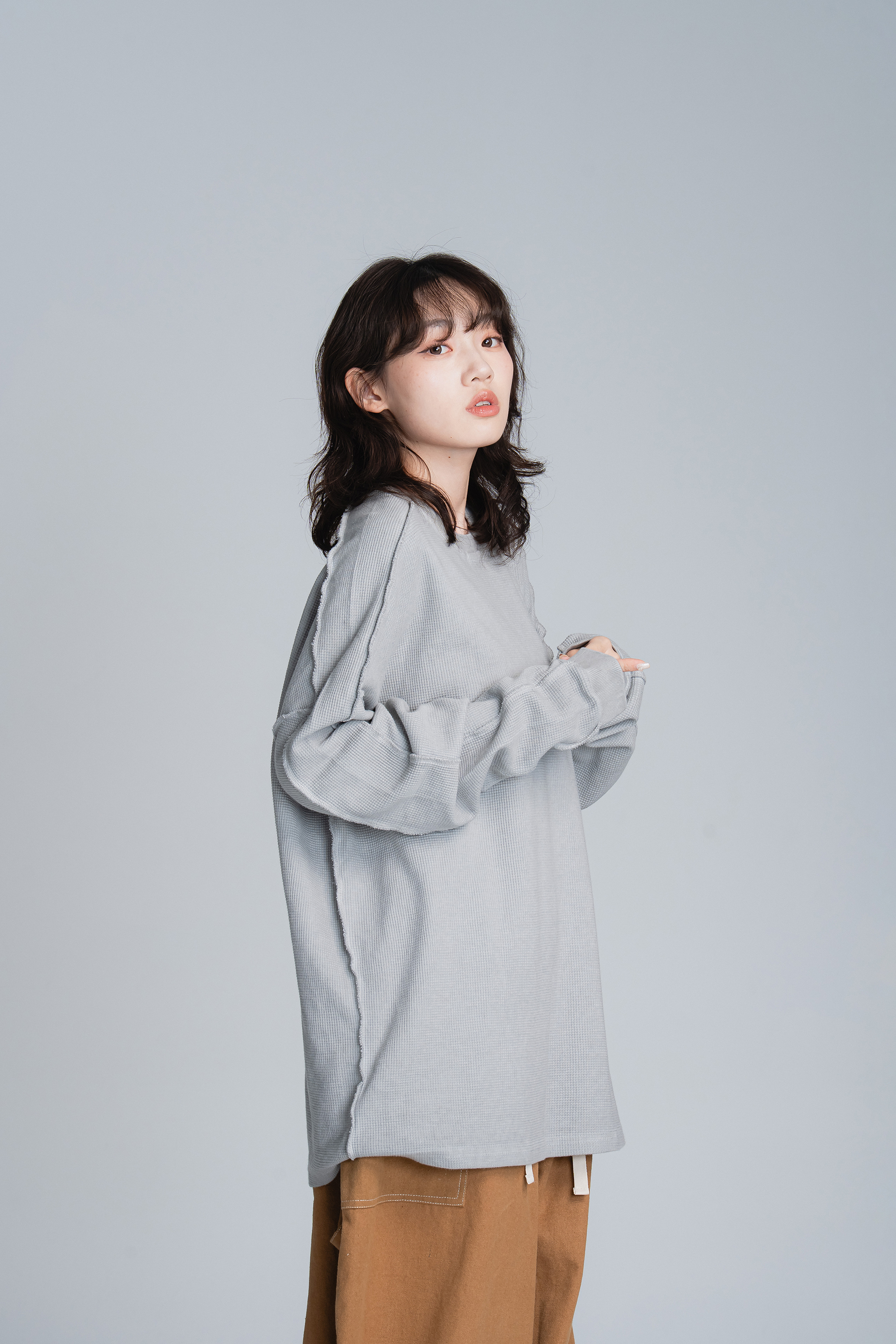 復古做舊滾邊長袖t 2色