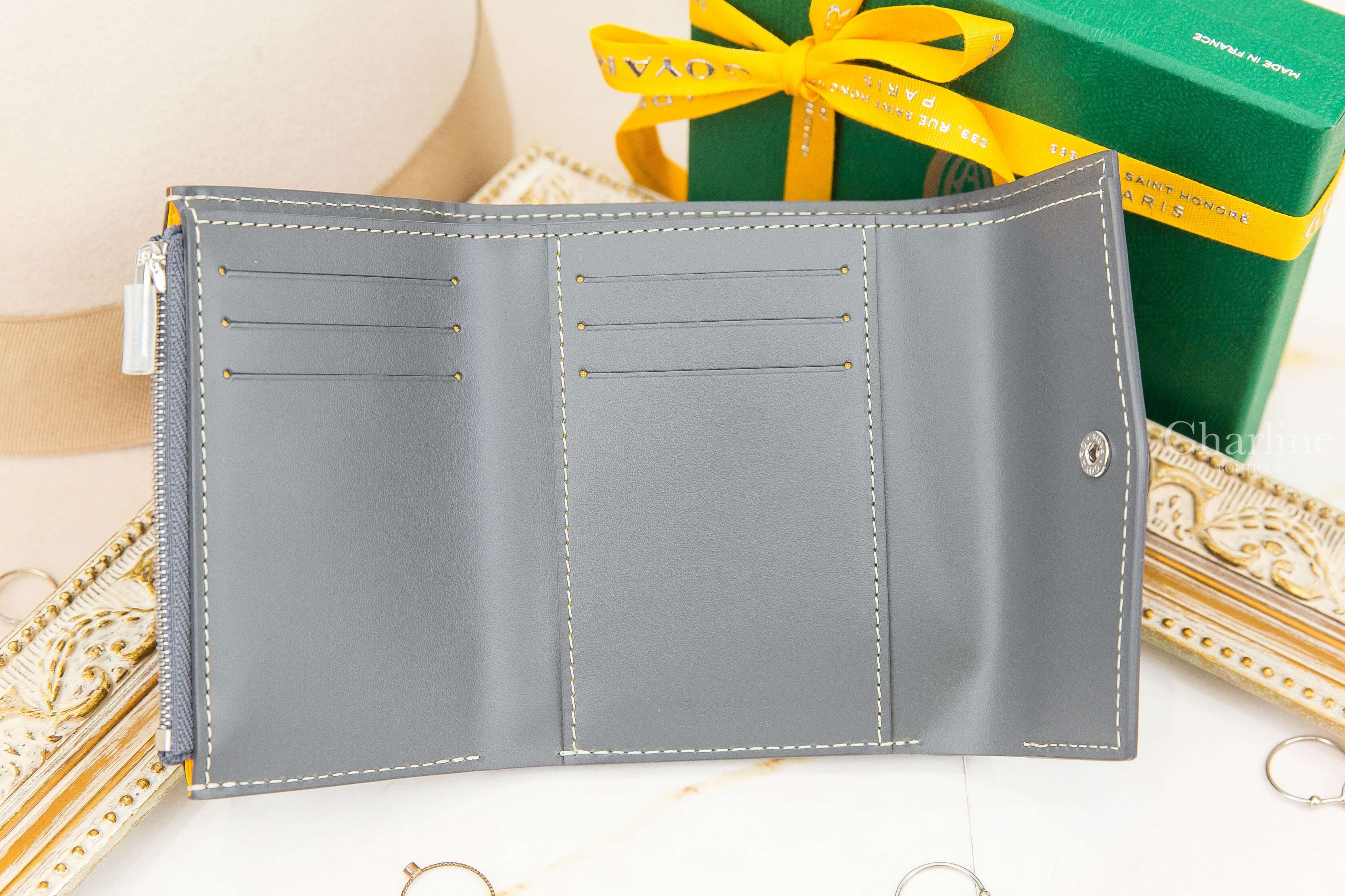 Goyard Saint-Gabriel Wallet 灰色小牛皮拼黃色夾層內裡三折短夾-Charline Boutique 精品代購