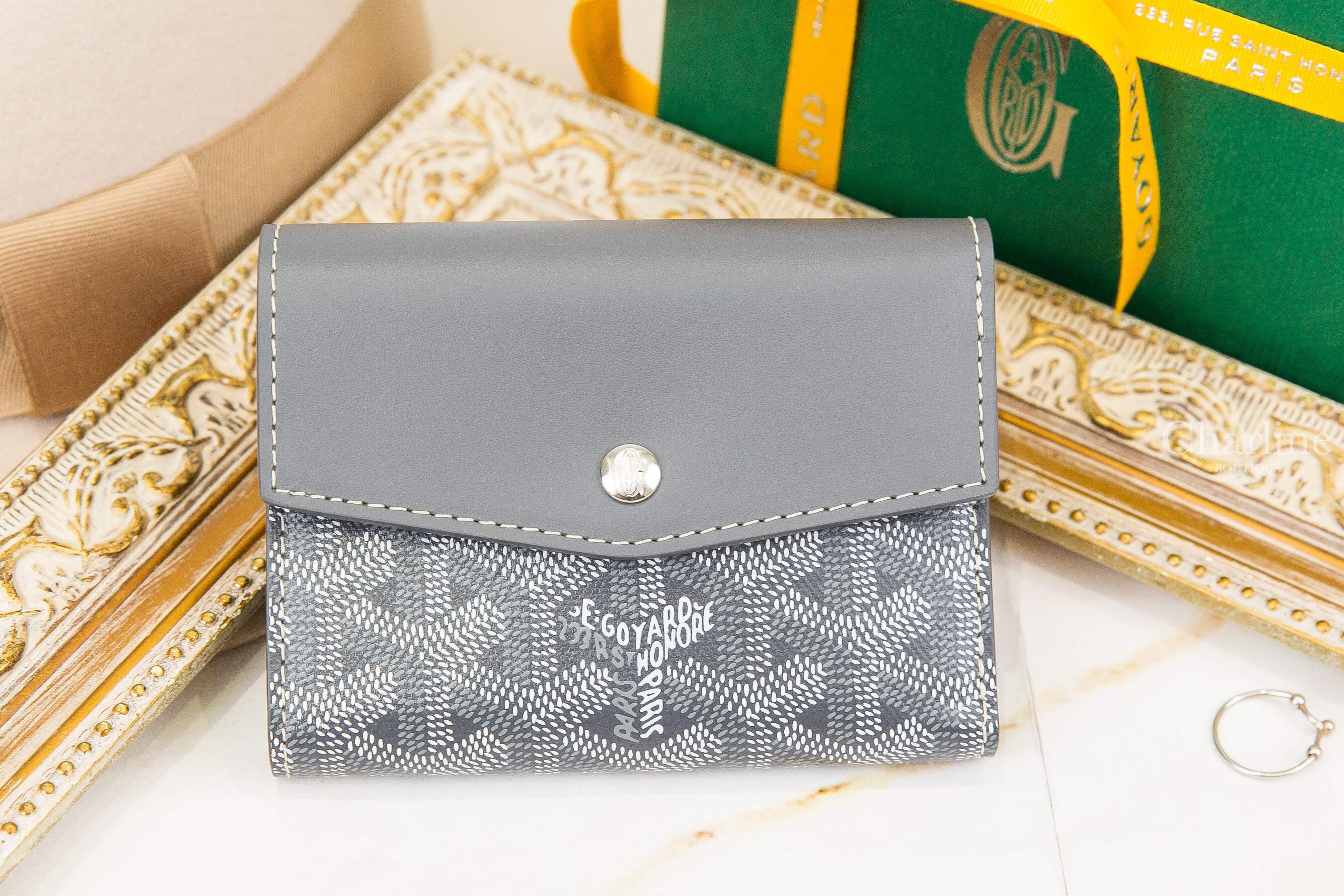 Goyard Saint-Gabriel Wallet 灰色小牛皮拼黃色夾層內裡三折短夾