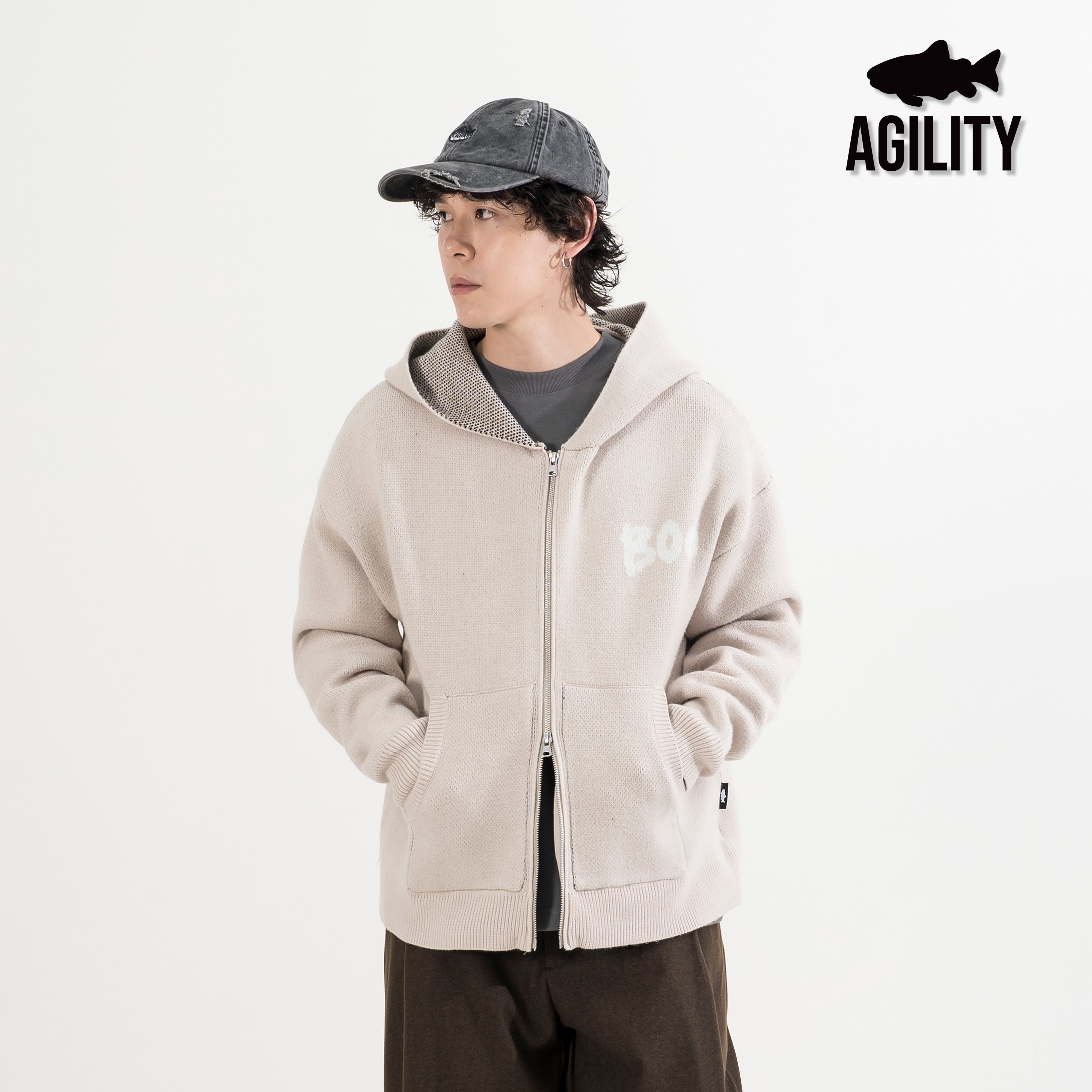 AGILITY CREW Knit Zip Hoodie Vol.3 圖像 乳牛 連帽外套 [CW-Booo]
