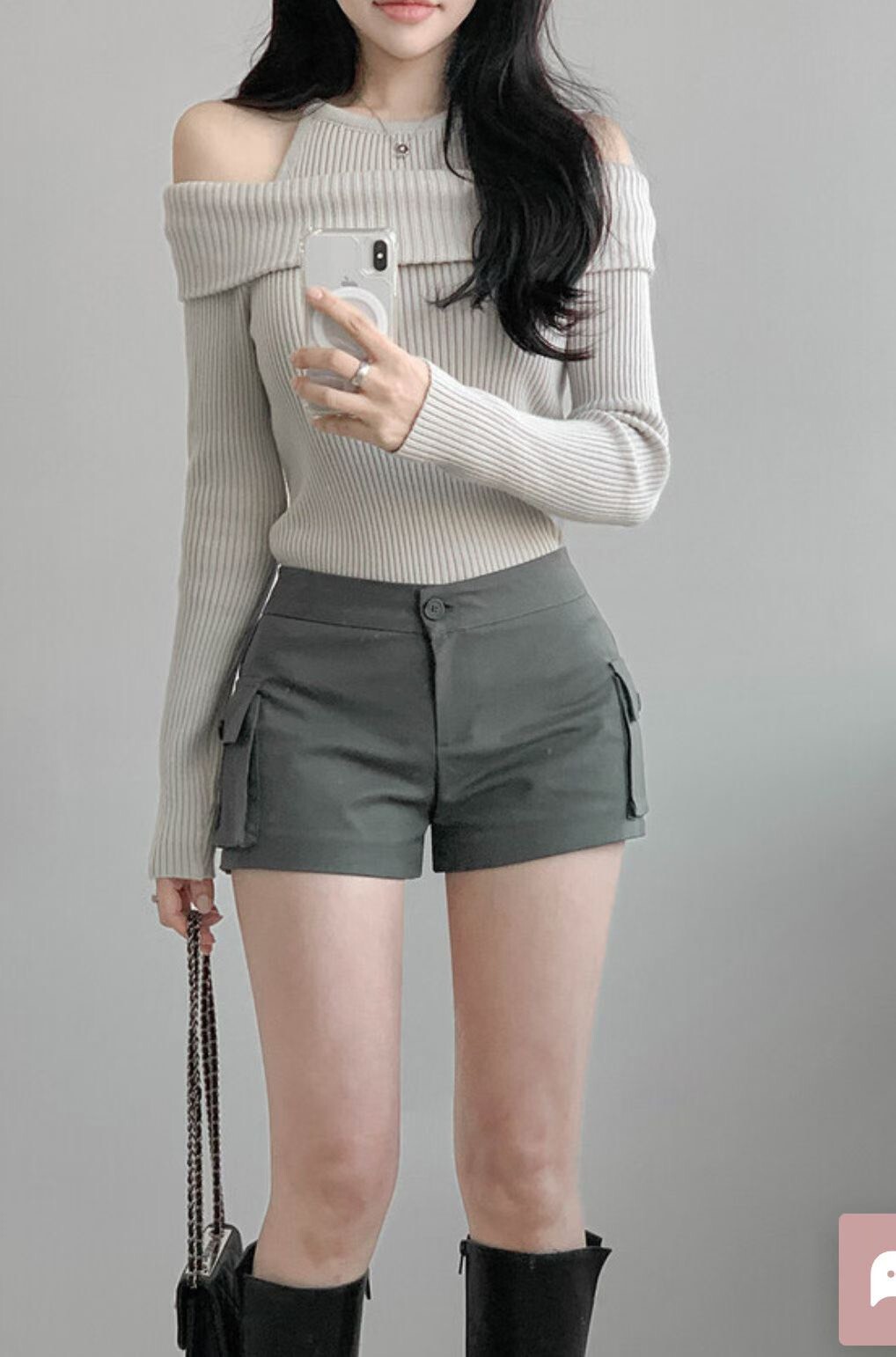 雙側口袋短西裝褲