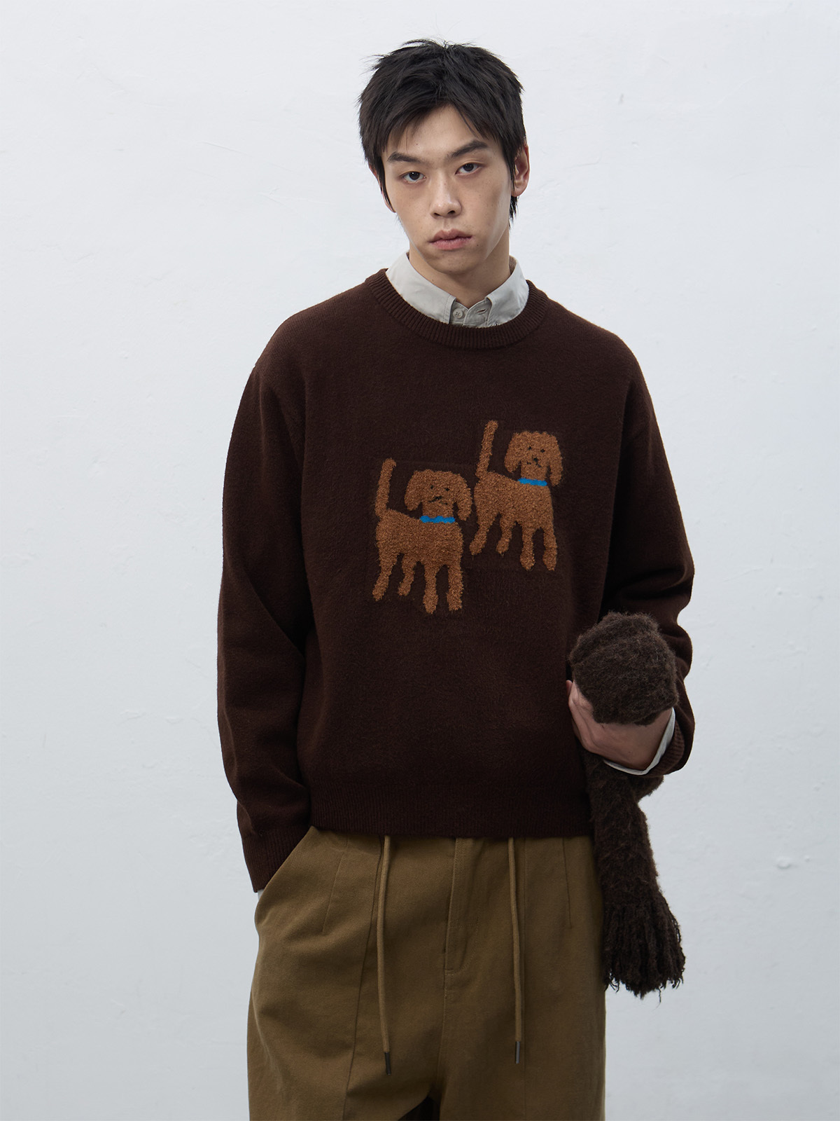 General Idea Twin Dog Jacquard Knit Pullover