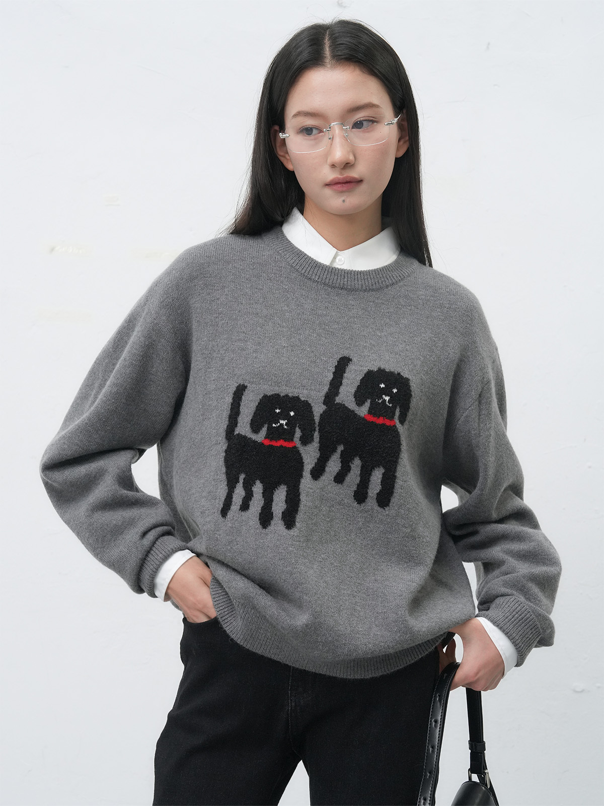 General Idea Twin Dog Jacquard Knit Pullover