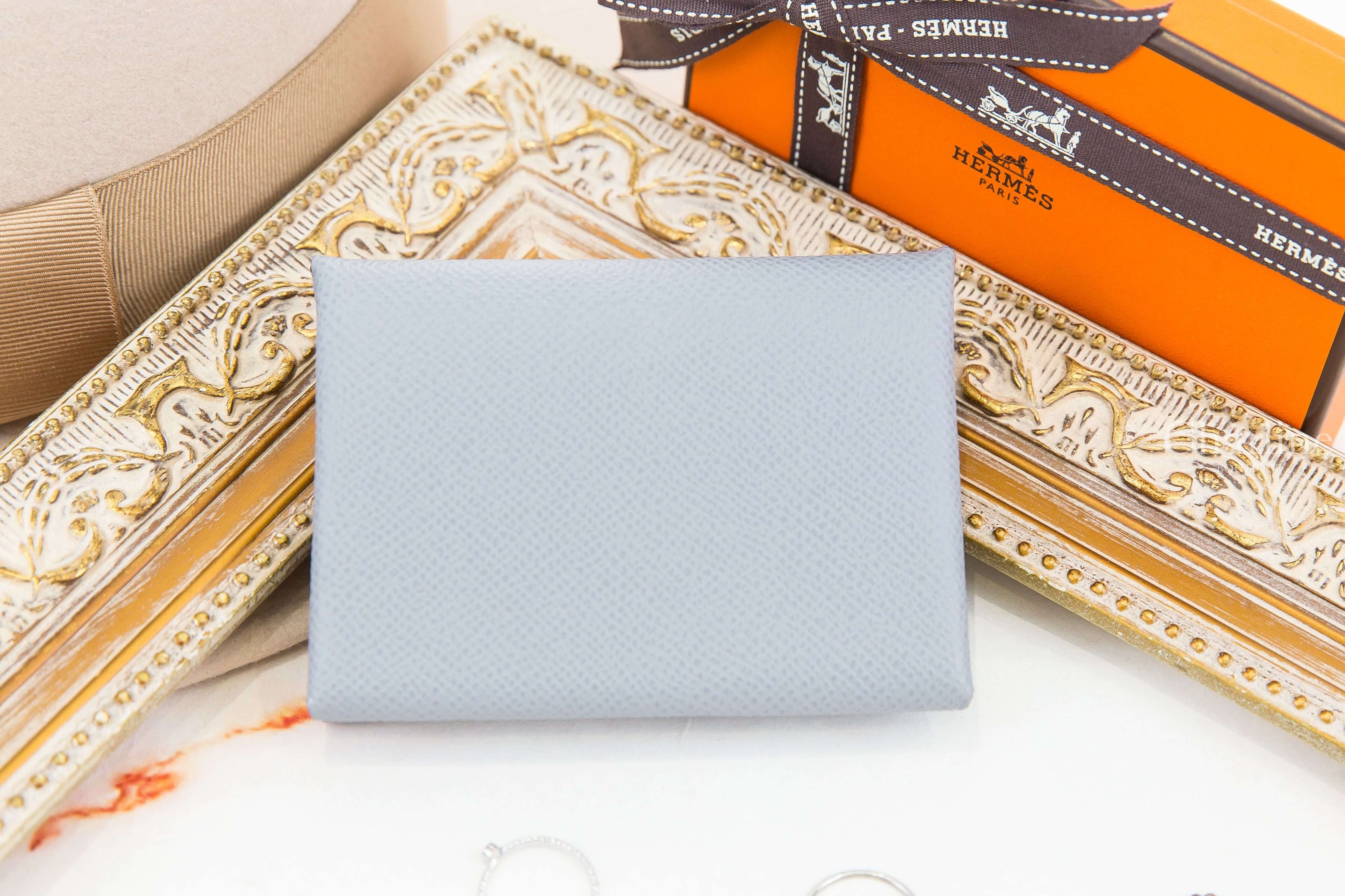 Hermès Calvi Duo Compact Card Holder 木偶灰色信封釦式零錢袋卡片夾-Charline Boutique 精品代購