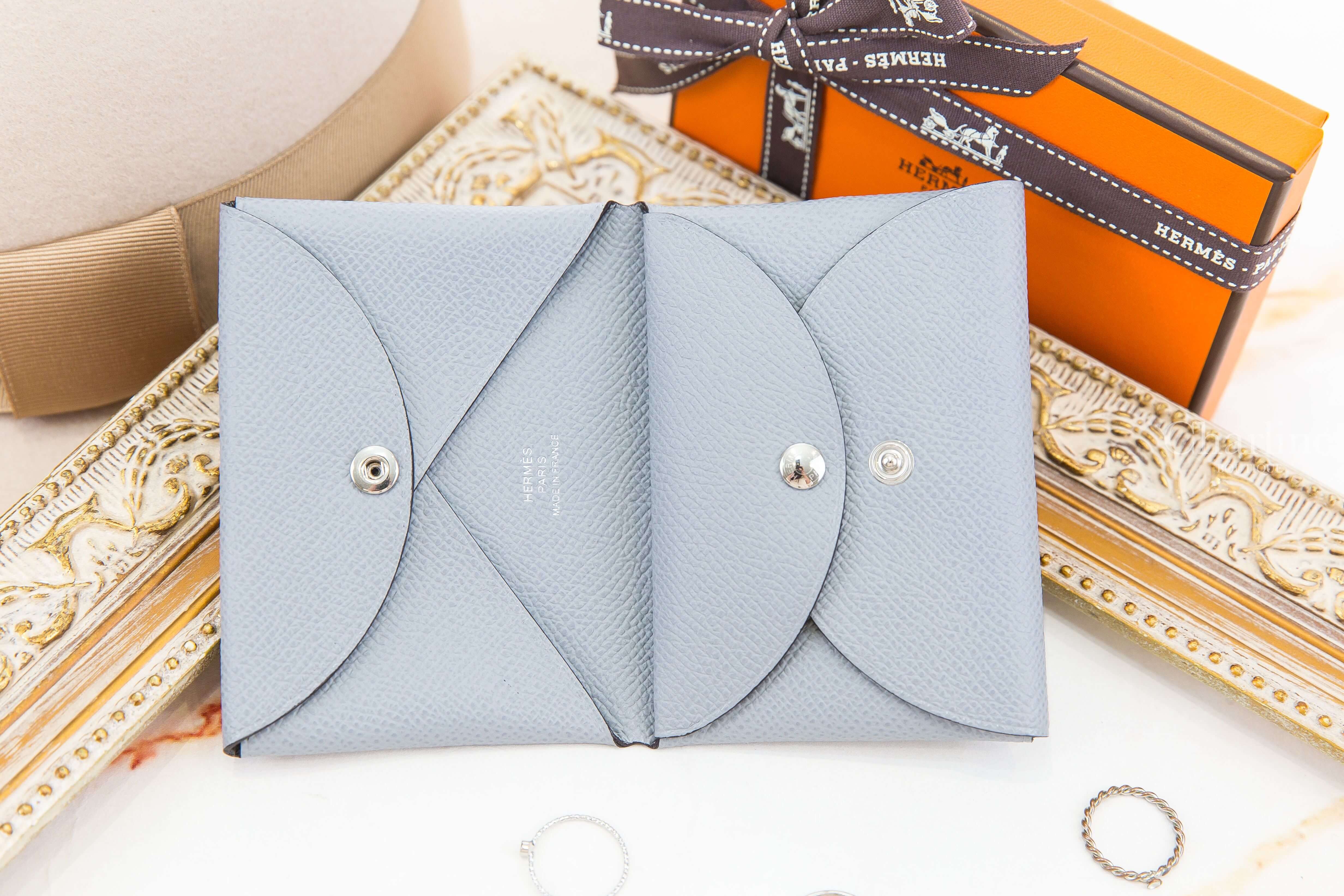 Hermès Calvi Duo Compact Card Holder 木偶灰色信封釦式零錢袋卡片夾
