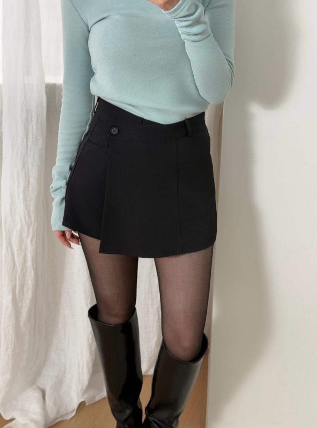 西裝布側釦褲裙