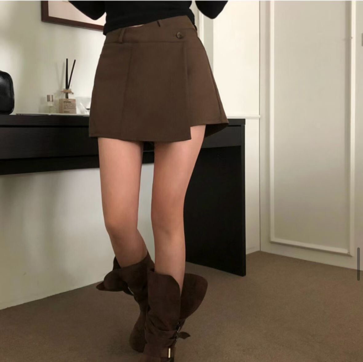 西裝布側釦褲裙