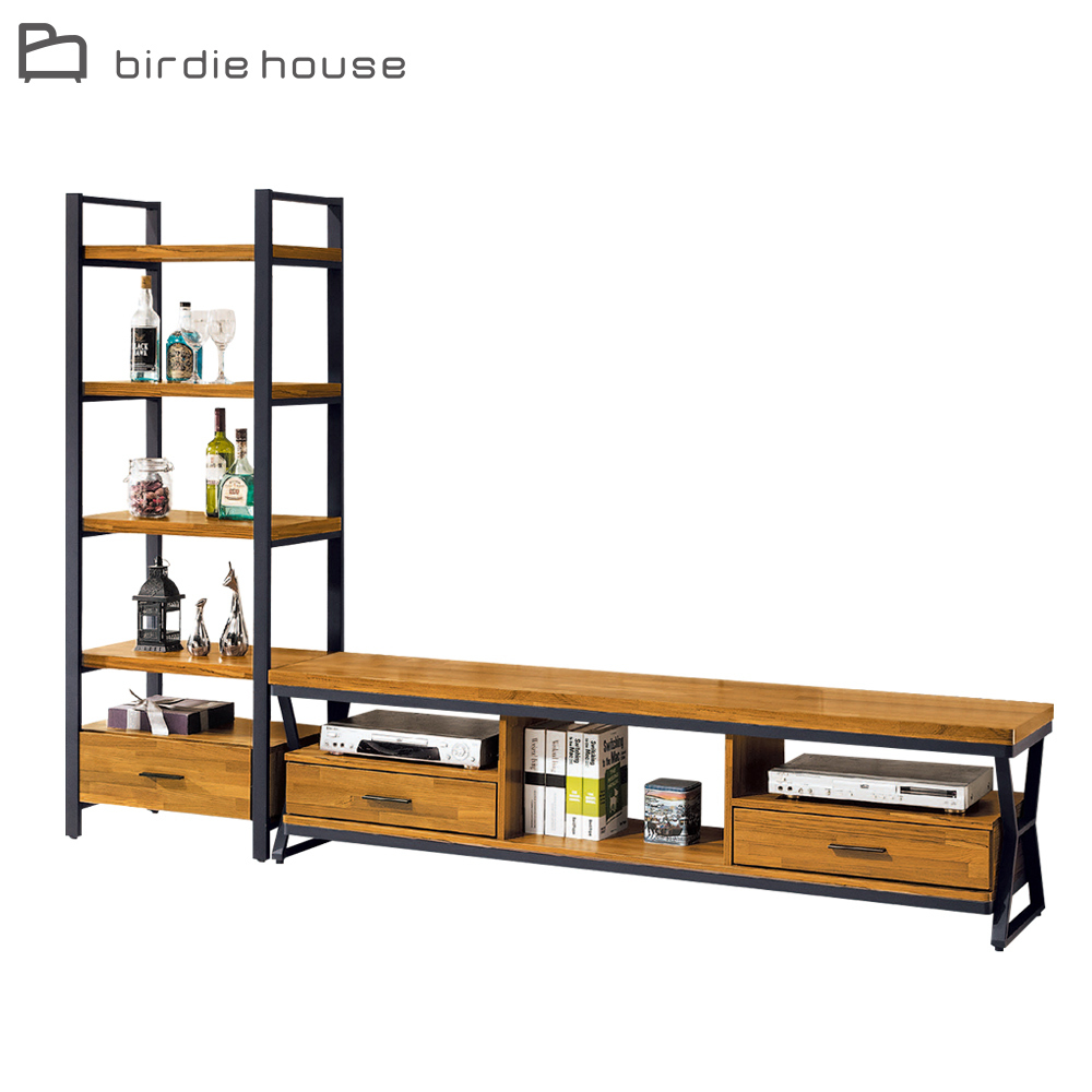 柏蒂家居-庫珀工業風8尺L型電視櫃組合(展示櫃+長櫃)