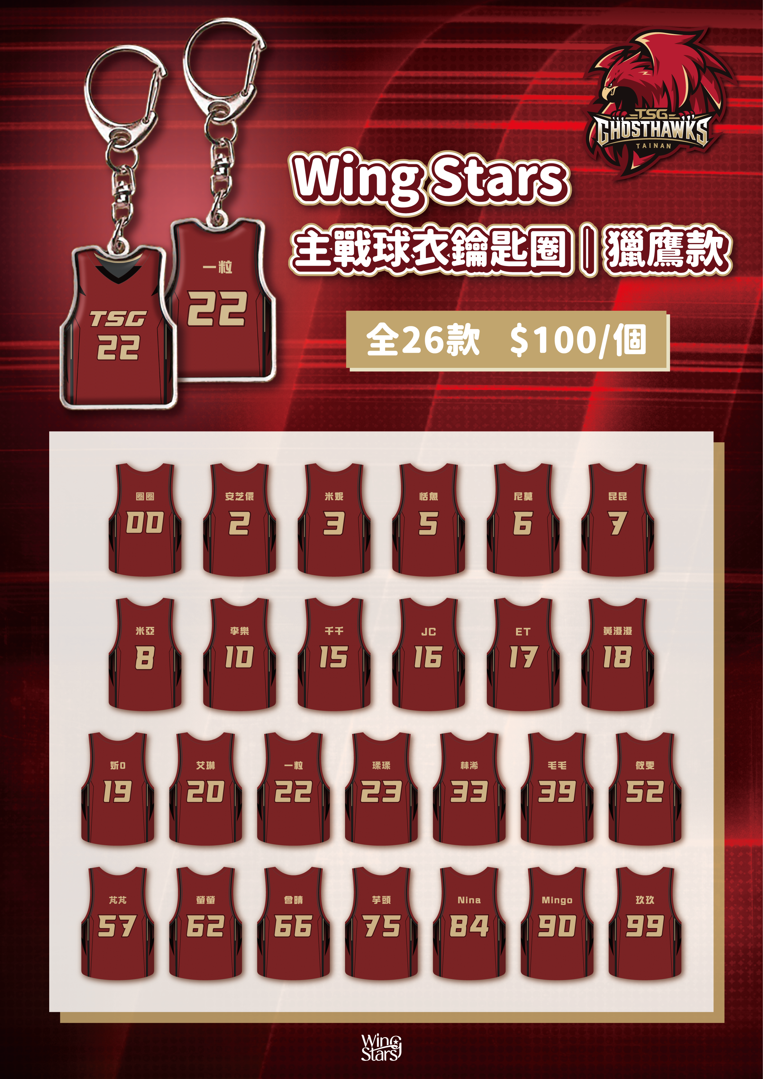 Wing Stars 主戰球衣鑰匙圈｜獵鷹款