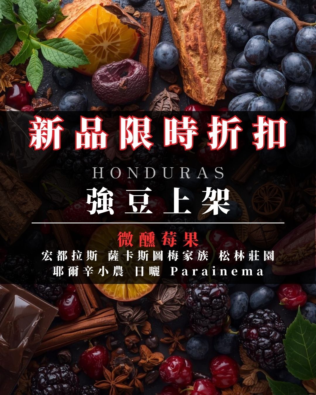 微醺莓果｜宏都拉斯 薩卡斯圖梅家族 松林莊園 耶爾辛小農 日曬 Parainema﹙半磅裝／227g﹚