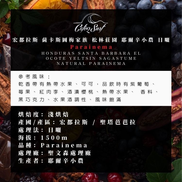 微醺莓果｜宏都拉斯 薩卡斯圖梅家族 松林莊園 耶爾辛小農 日曬 Parainema﹙半磅裝／227g﹚