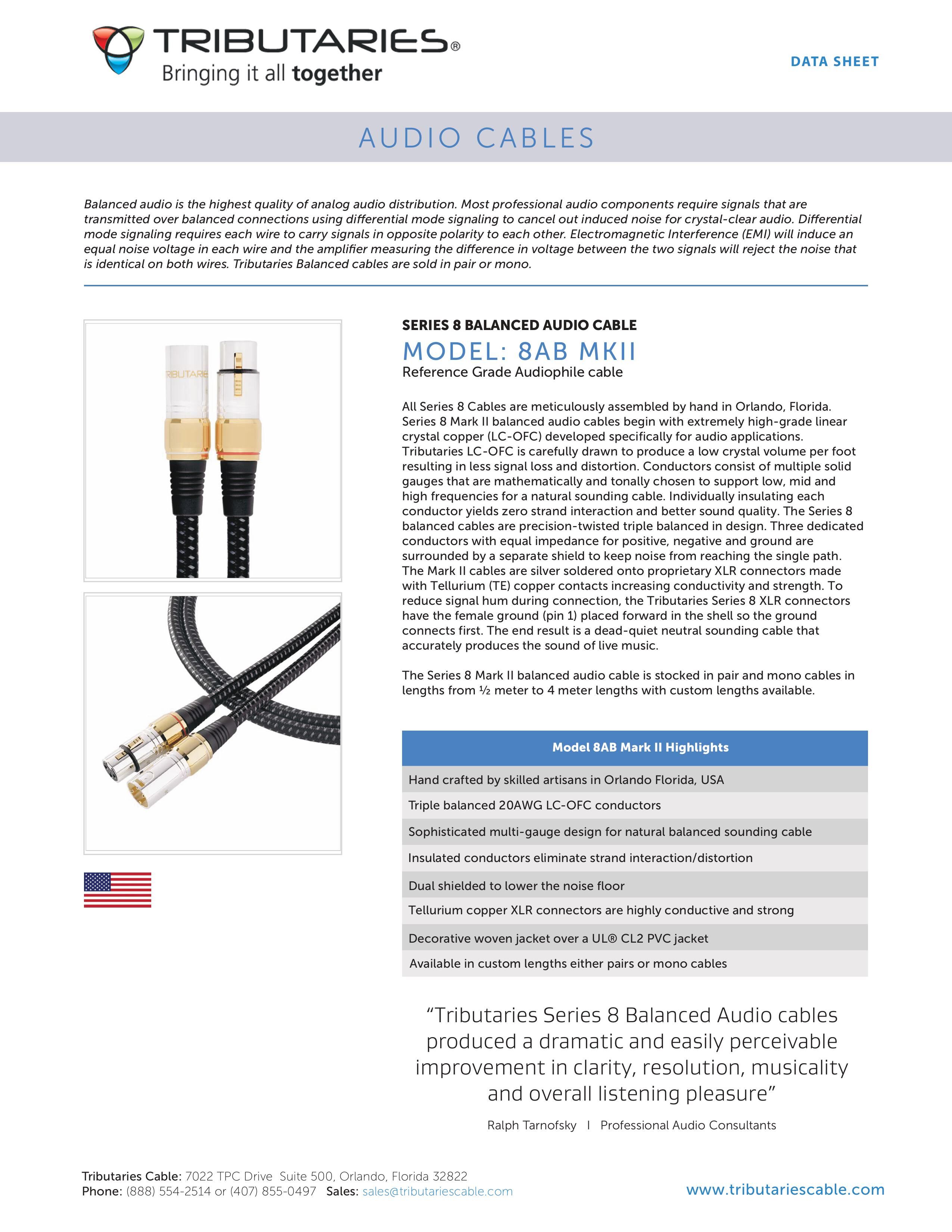 Tributaries 8A MKII Analog Audio Cable Sales Sheet 2