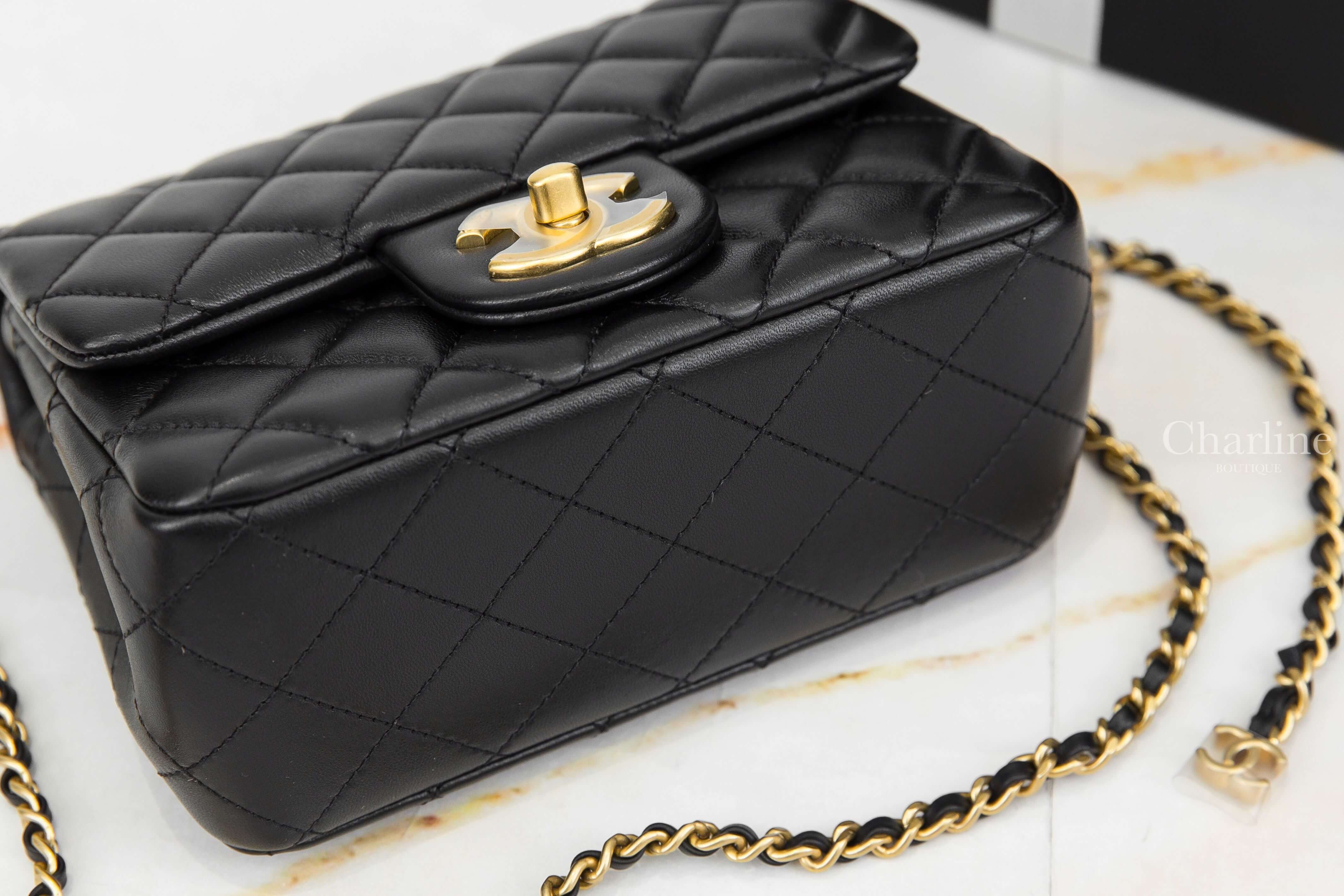 Chanel Mini Flap Bag 黑色立體金CC金鍊金色內裡17cm小羊皮菱格紋肩背包-Charline Boutique 精品代購