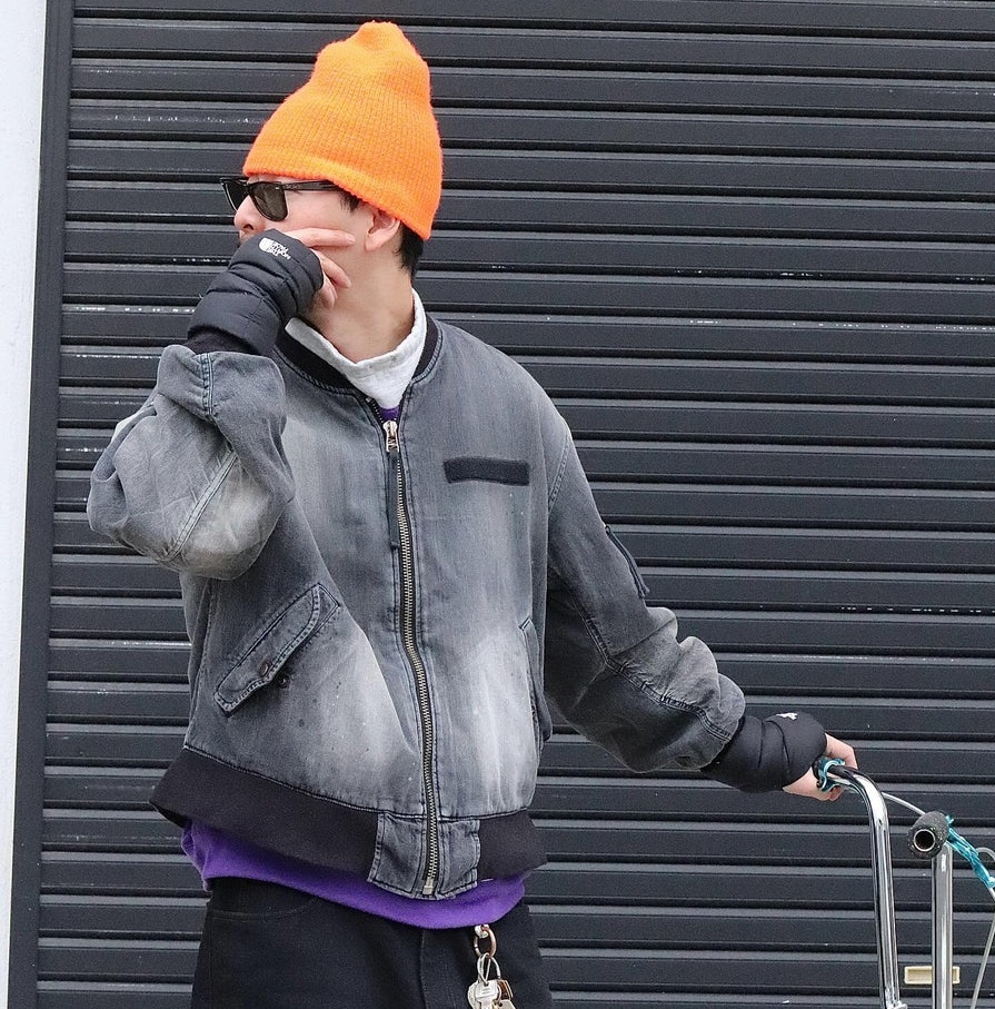 ANACHRONORM AGING DUAL DENIM MA-1 JACKET AN396 - BLACK (AGING) PRE ORDER ITEM (預訂中)