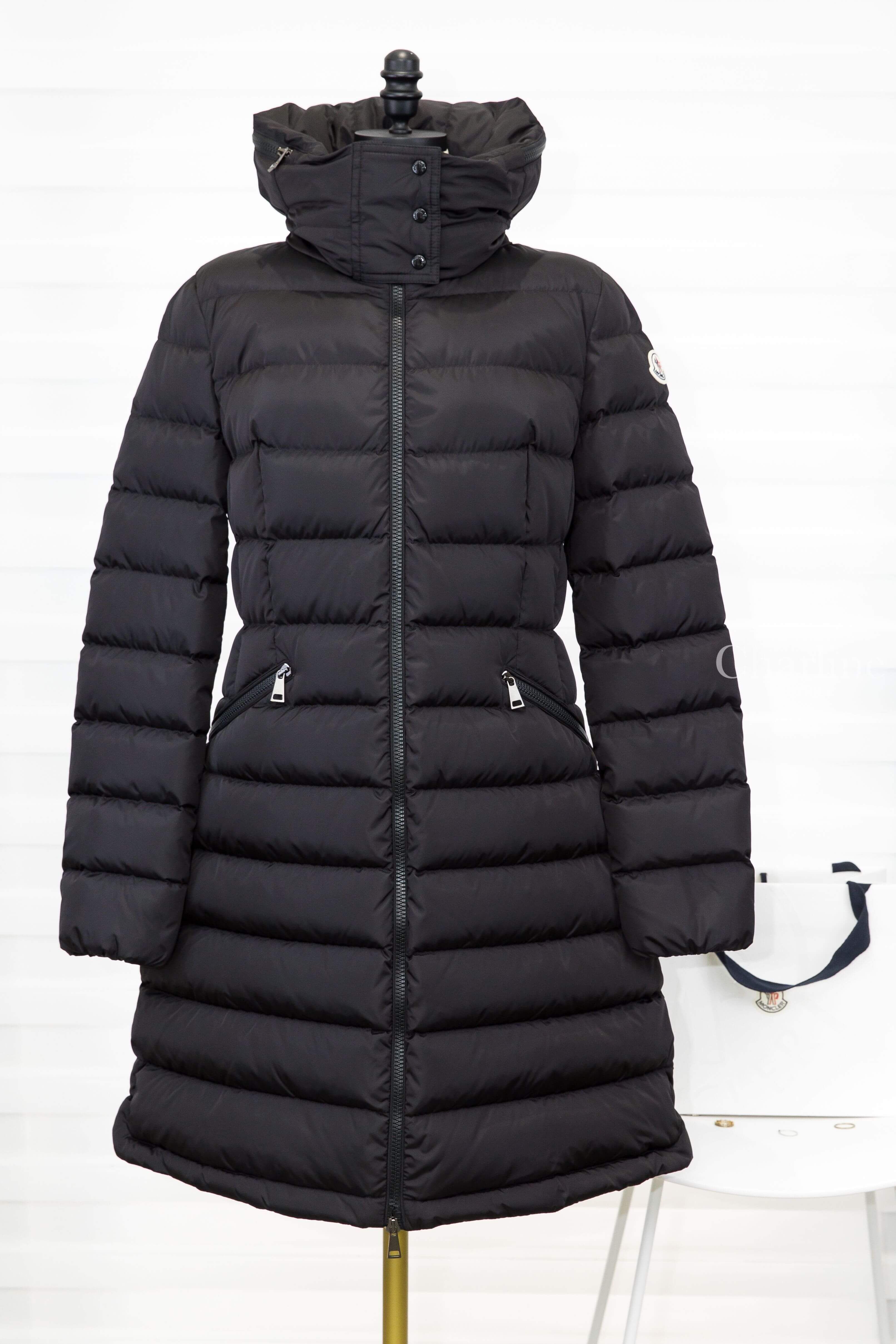 Moncler Flammette Hooded Long Down Jacket 黑色長版收腰連帽拉鍊輕羽絨外套-Charline Boutique 精品代購