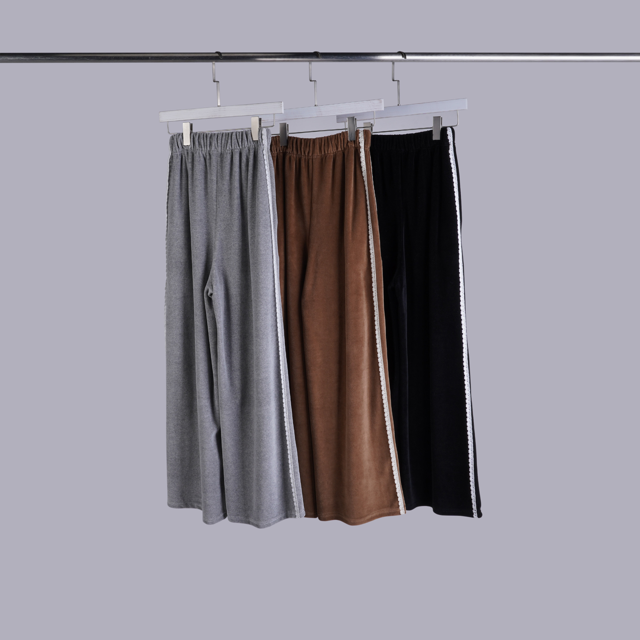 質感短絨蕾絲抽繩寬褲 | 3色