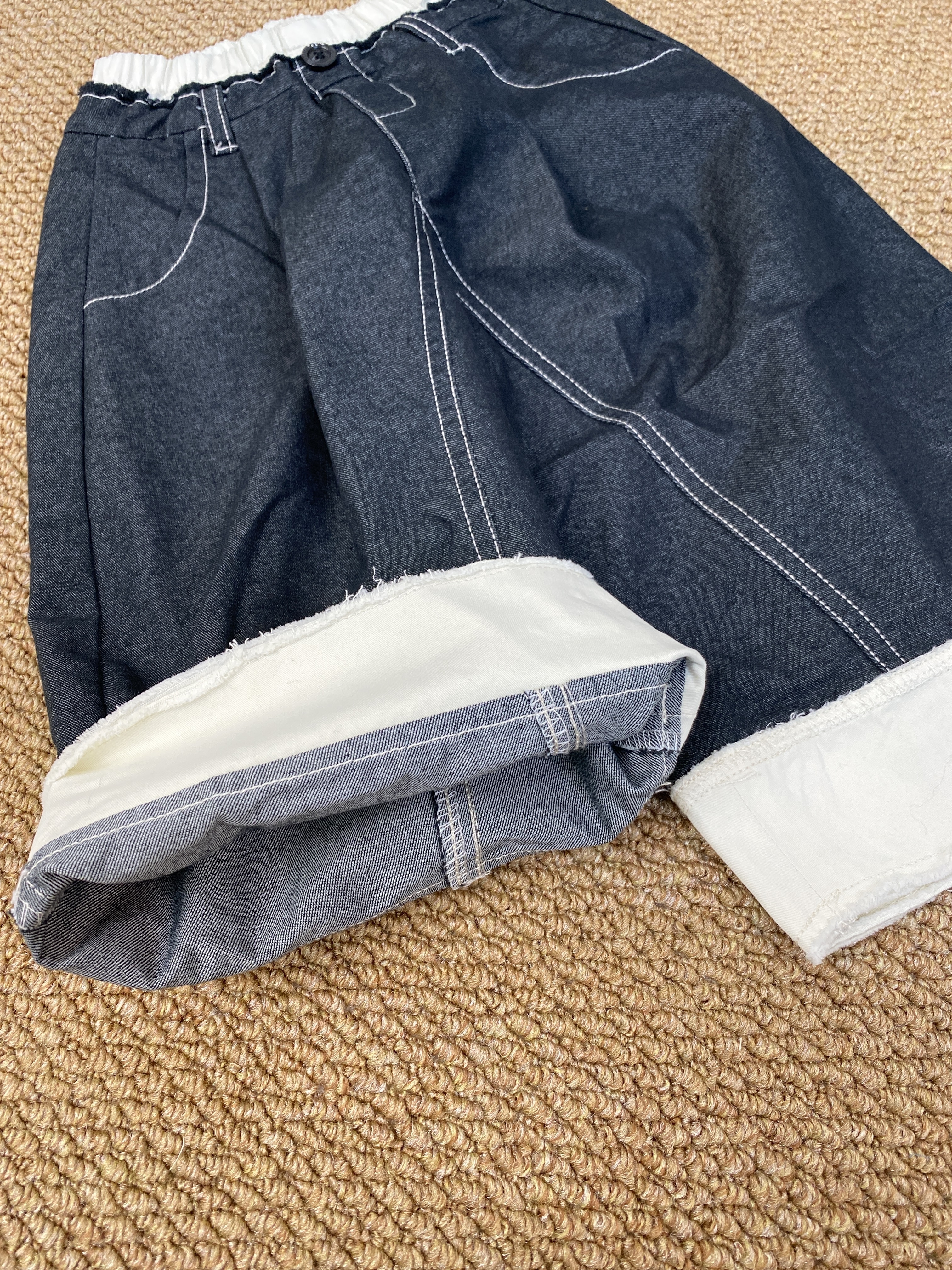 A04159拼色設計寬褲