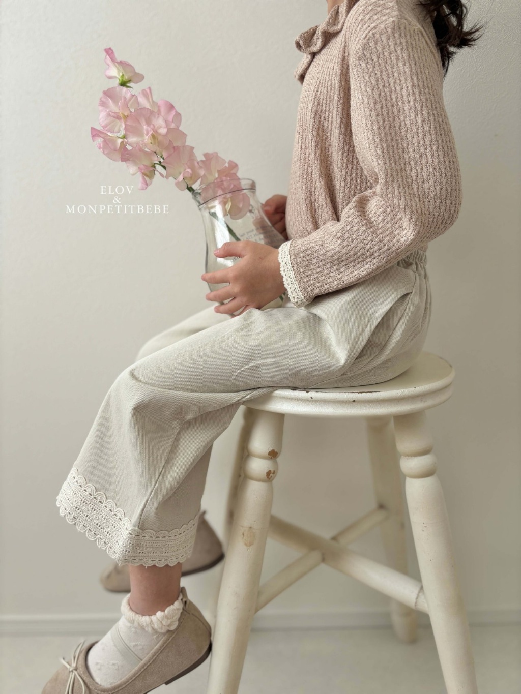 正韓春Monpetitbebe 兩色純棉蕾絲拼接褲