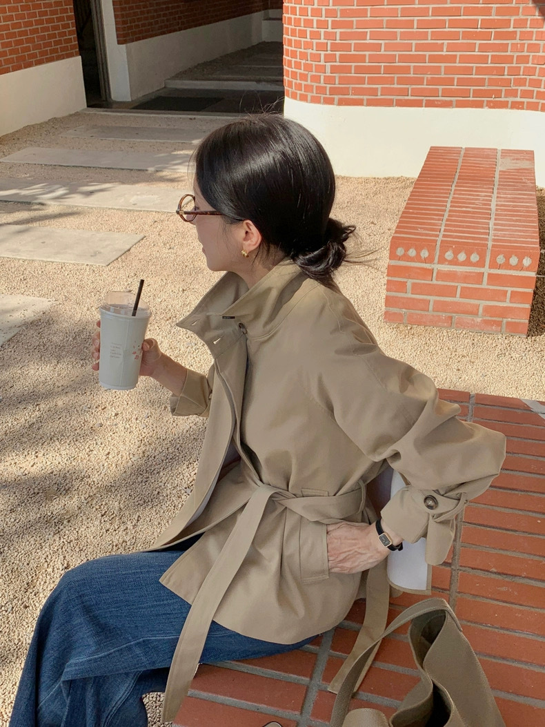 Irregular button down short trench coat