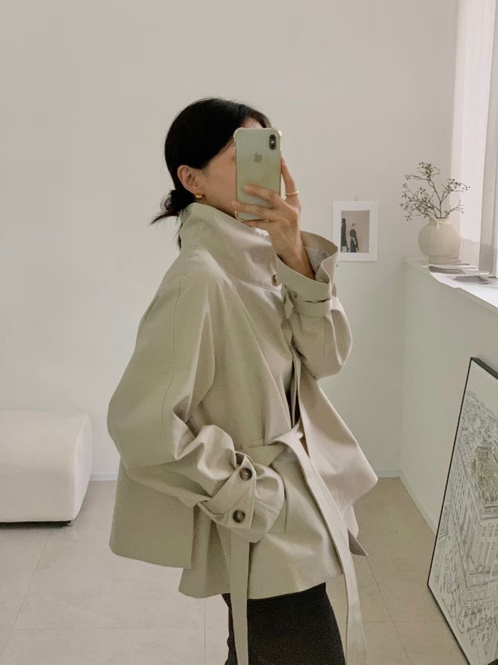 Irregular button down short trench coat